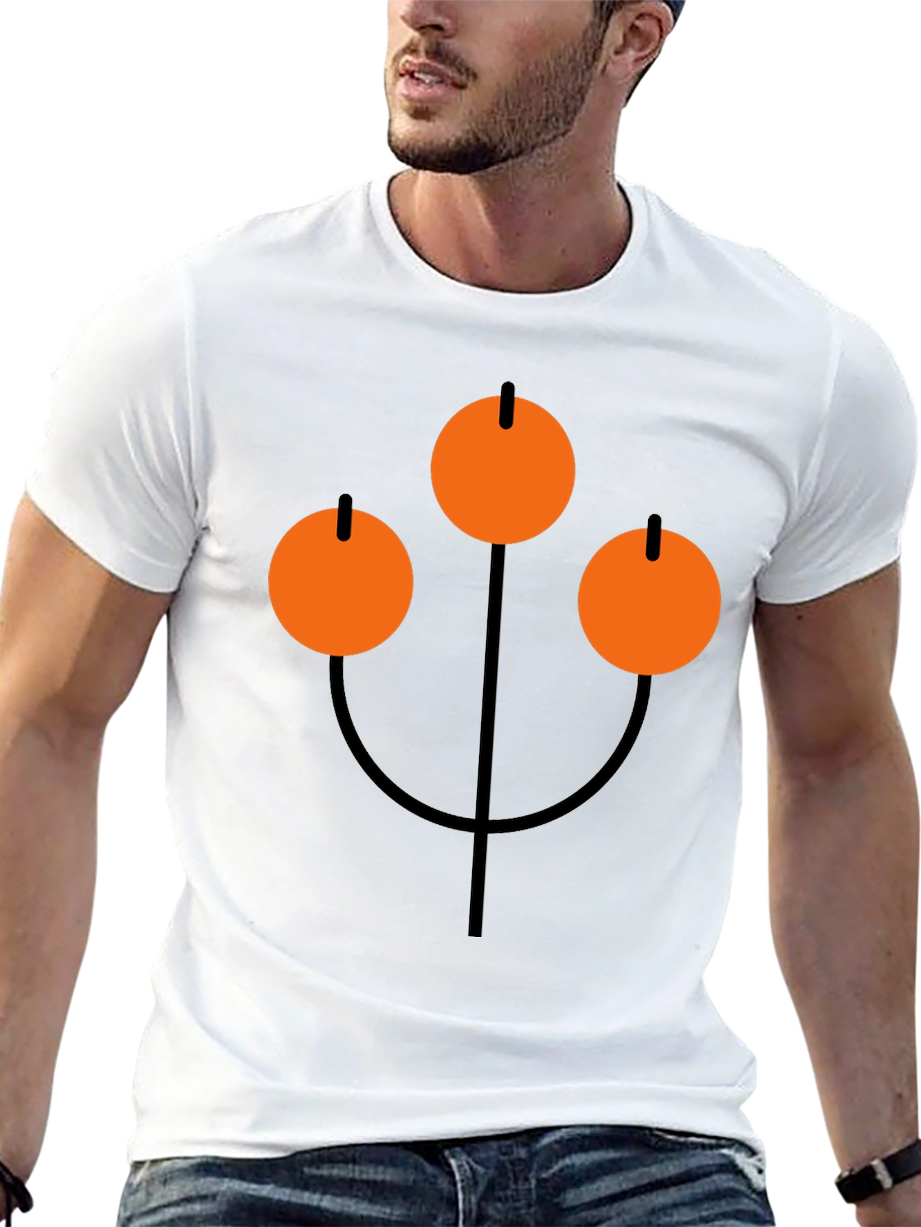 Abstract Orange Circle Graphic Black T-Shirt