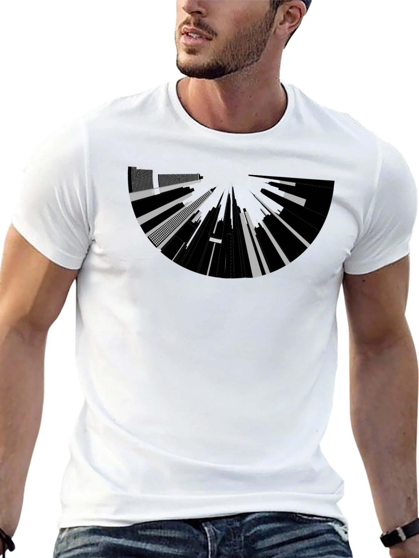 Abstract Cityscape Graphic Tee - Black Cotton
