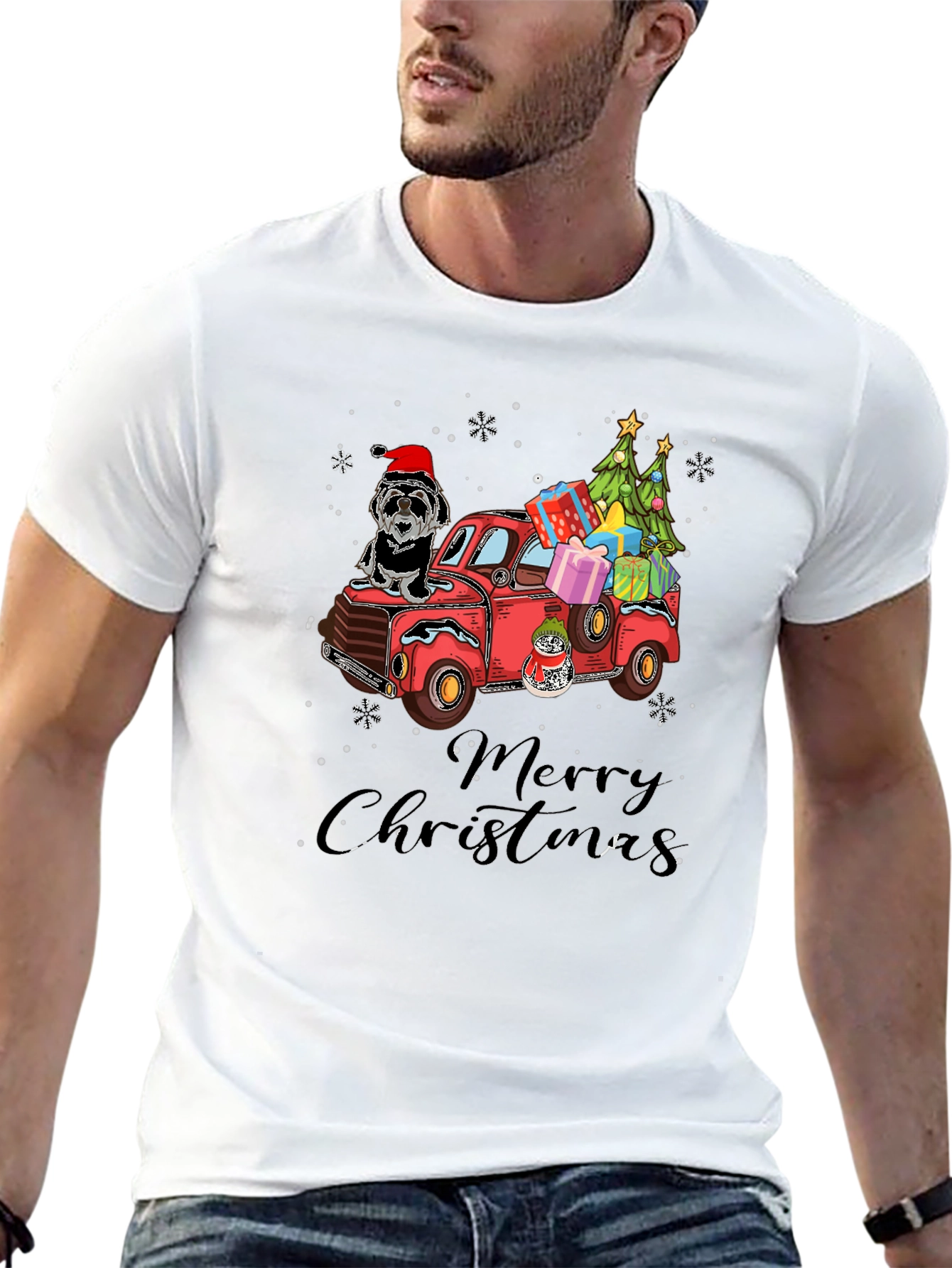Festive Christmas Dog Truck T-Shirt