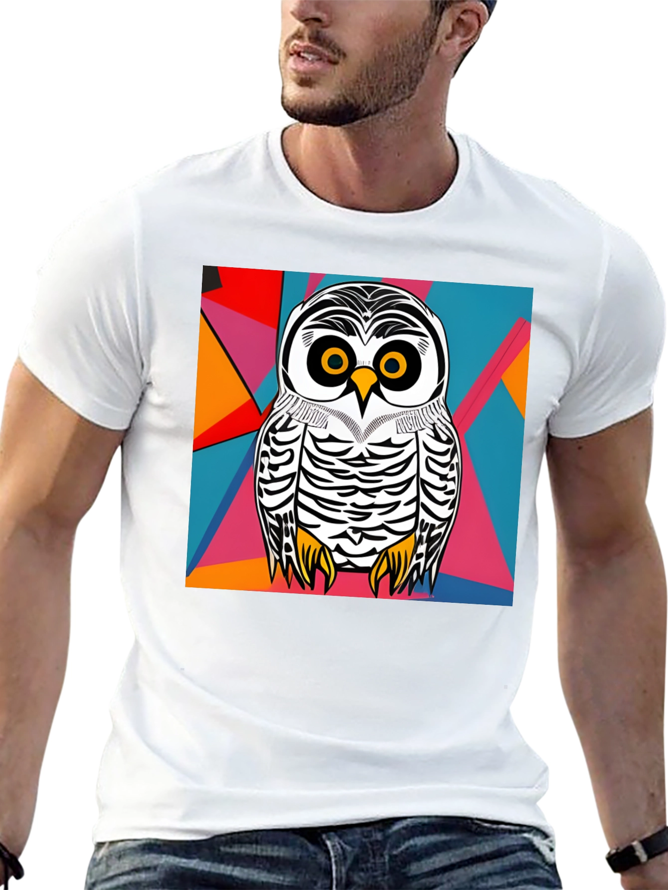 Owl Graphic T-Shirt - Abstract Geometric Design