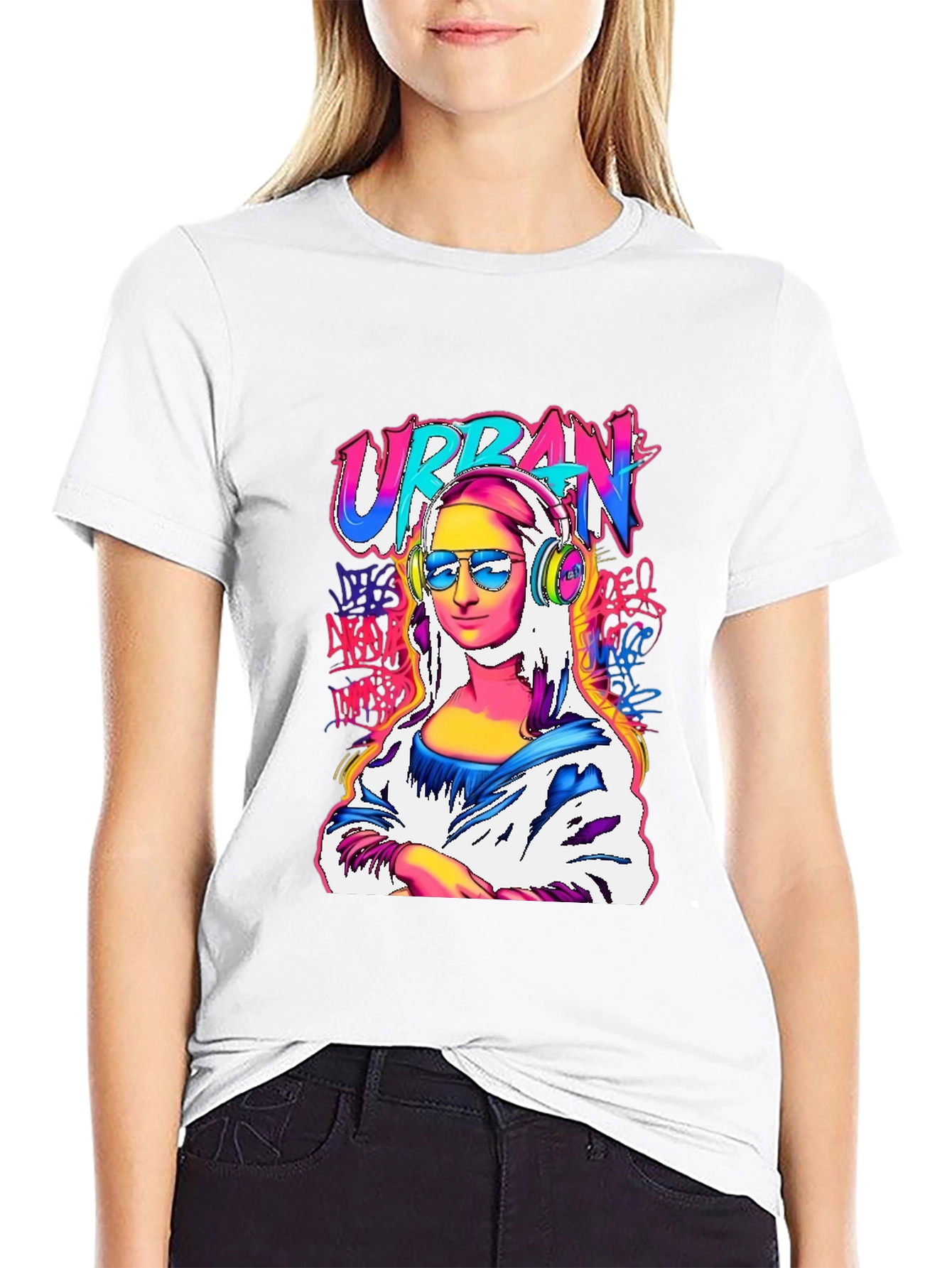 Urban Mona Lisa Graphic Tee - Black Cotton Blend