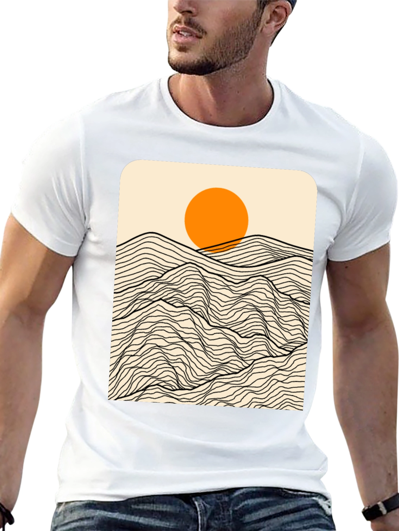Sunset Mountain Wave Graphic Tee - Modern Black T-Shirt