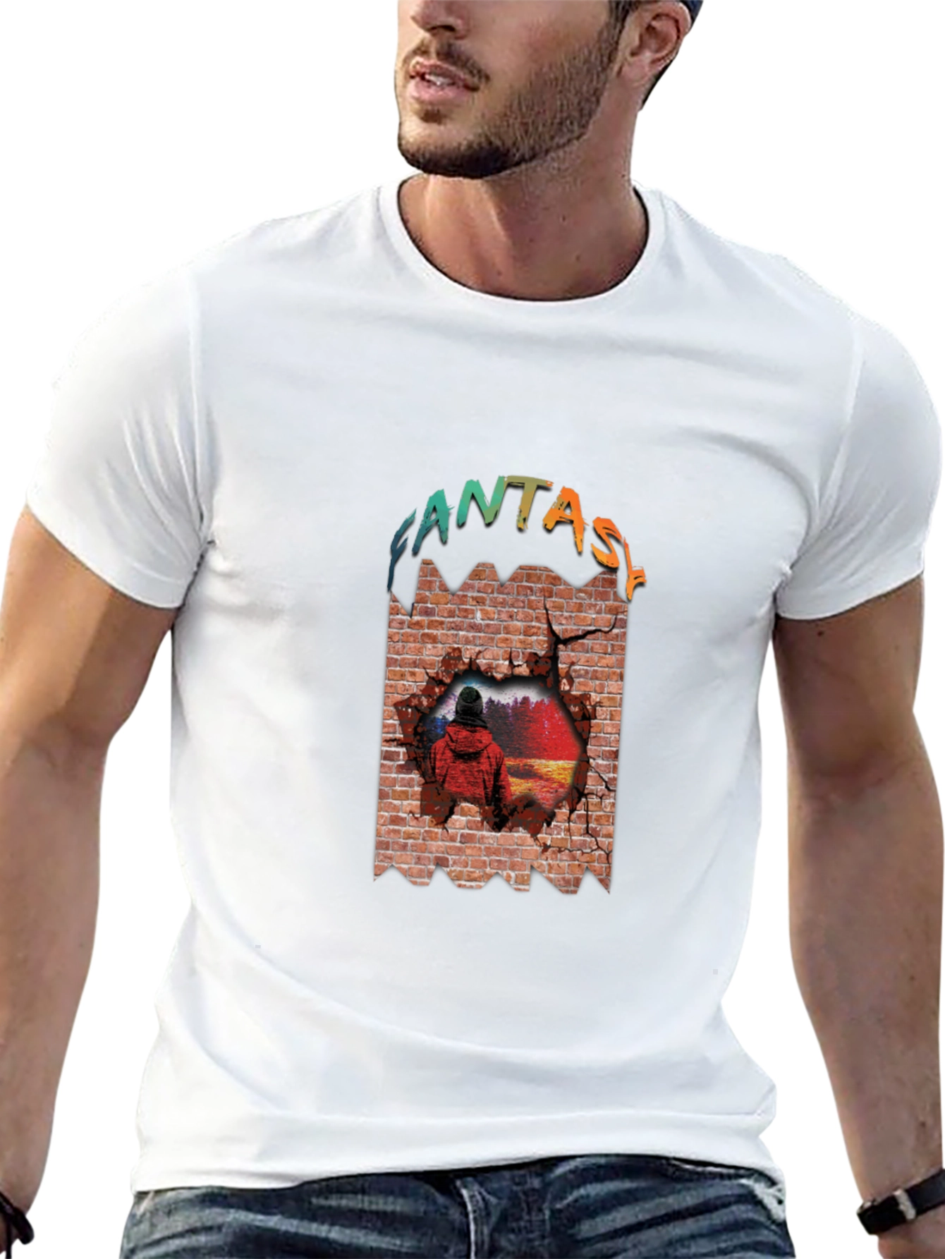 Fantasy Brick Wall Graphic Tee - Unique Design