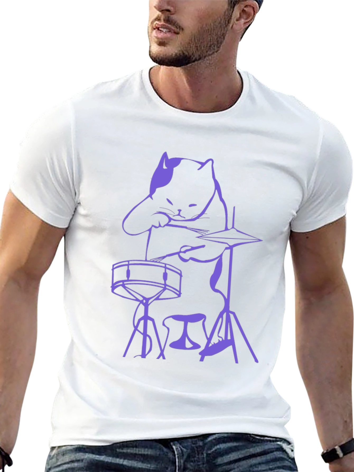 Cat Drummer T-Shirt - Unique Music Lover Tee