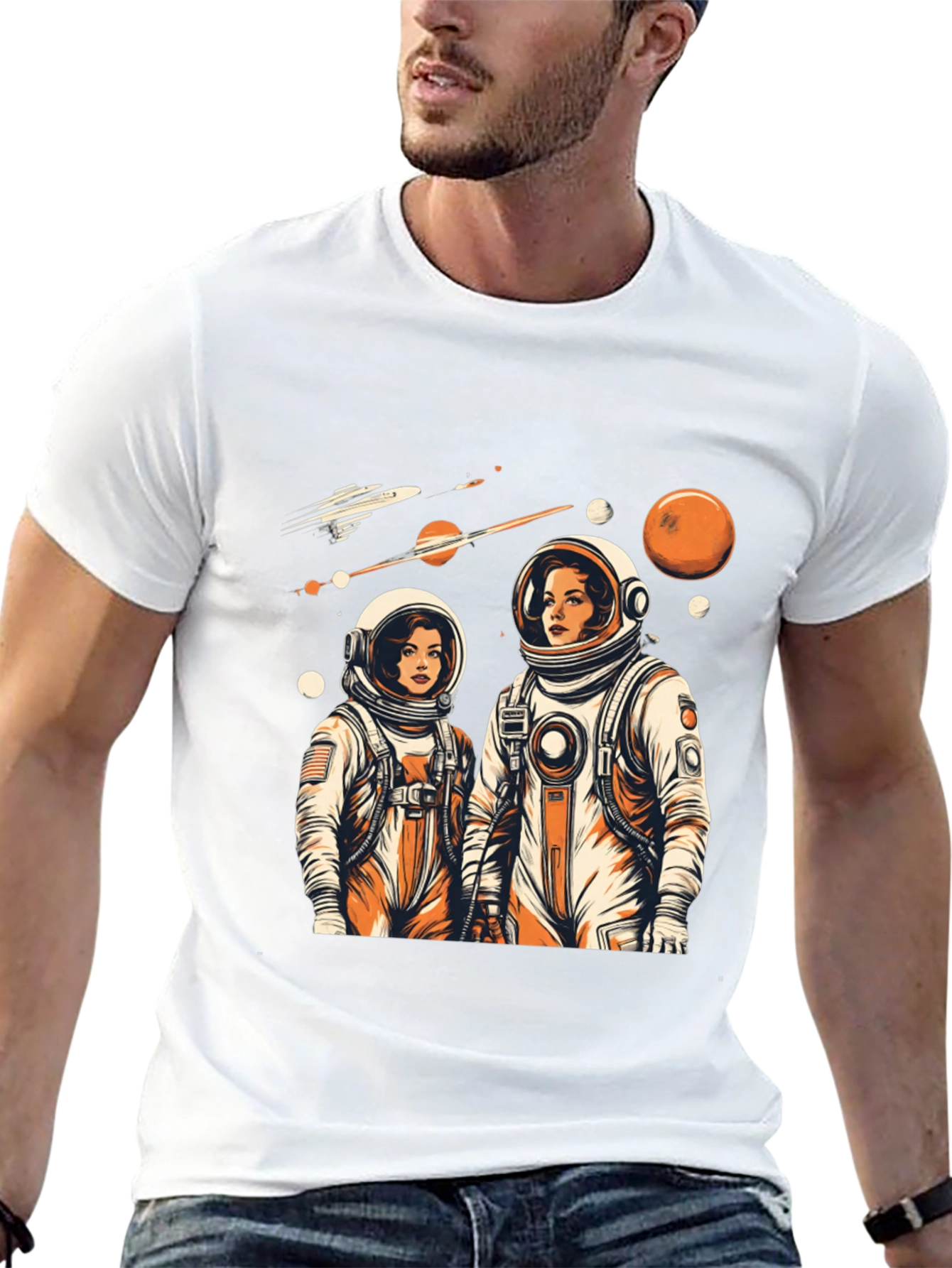 Retro Astronaut Couple Graphic Tee