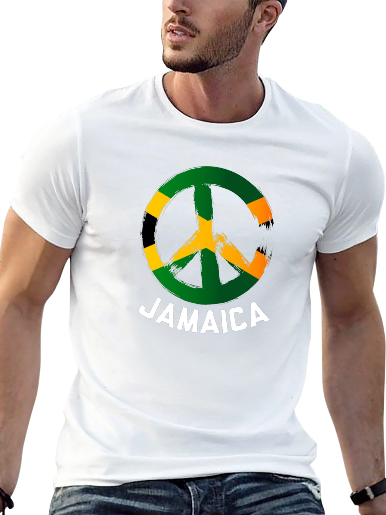 Jamaica Peace Sign T-Shirt Black Cotton