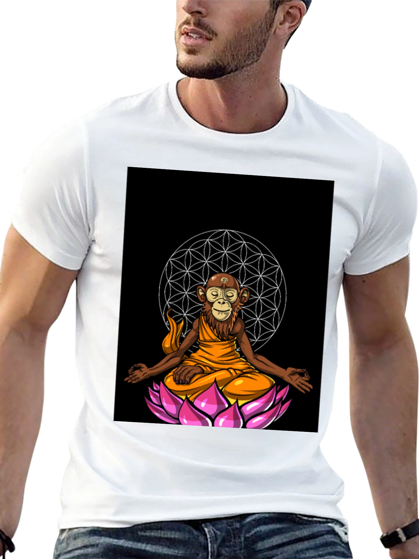 Monkey Monk Lotus T-Shirt - Meditating Zen Style Tee