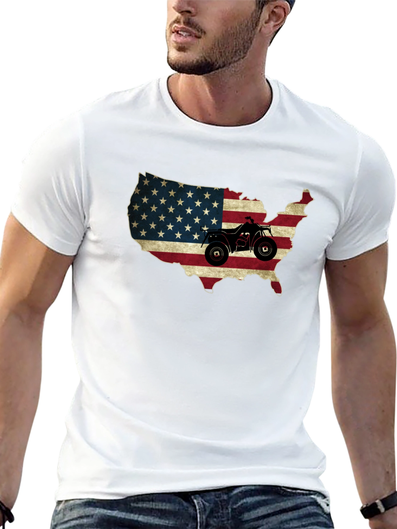 USA Flag ATV T-Shirt - Patriotic Off-Road Adventure