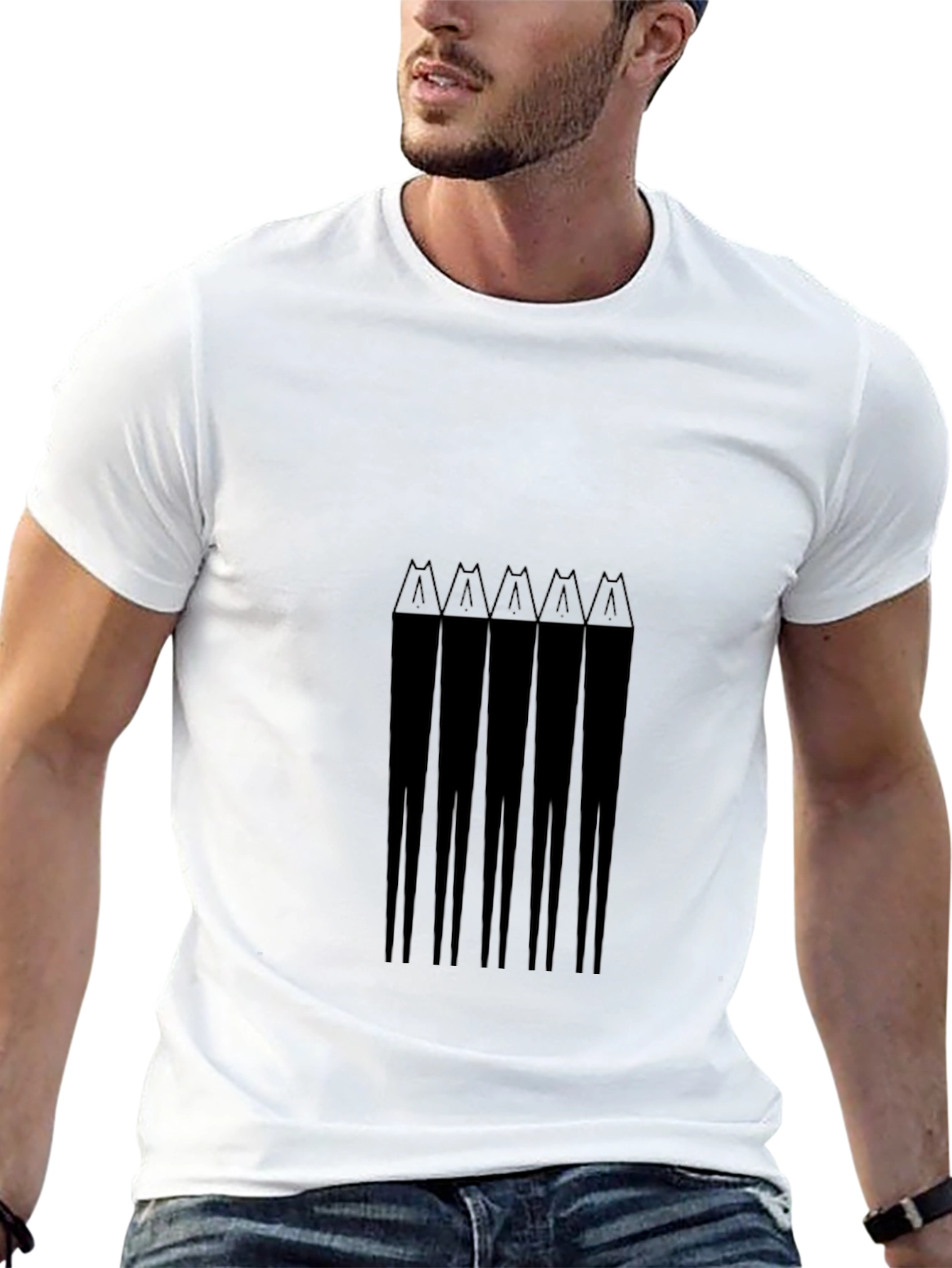 Abstract Pencil Graphic Tee - Black Cotton Casual Wear