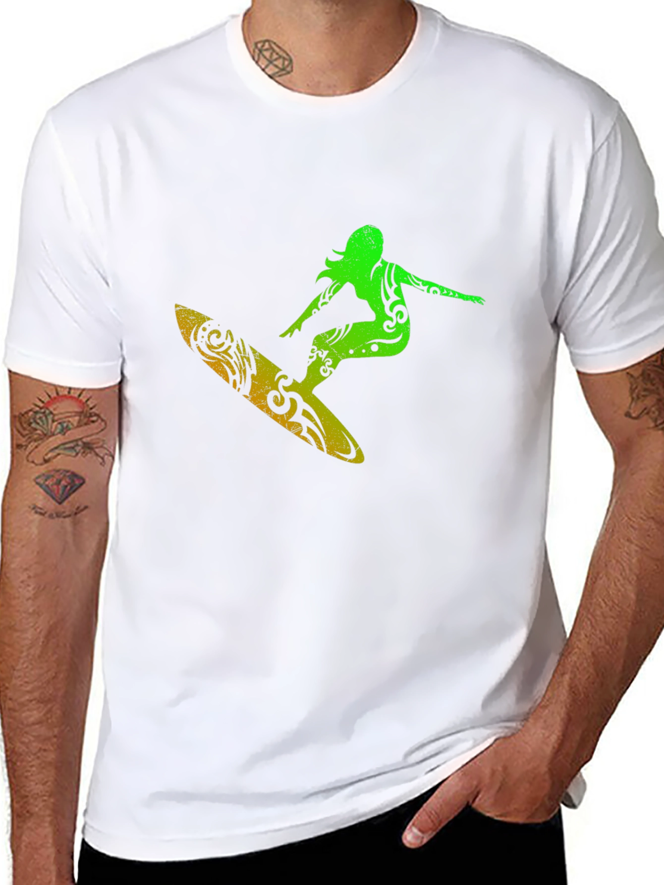 Surfer Girl Graphic Tee - Black Cotton T-Shirt