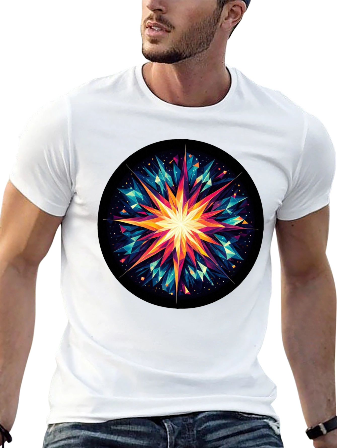 Geometric Starburst Graphic Tee - Modern Art Shirt
