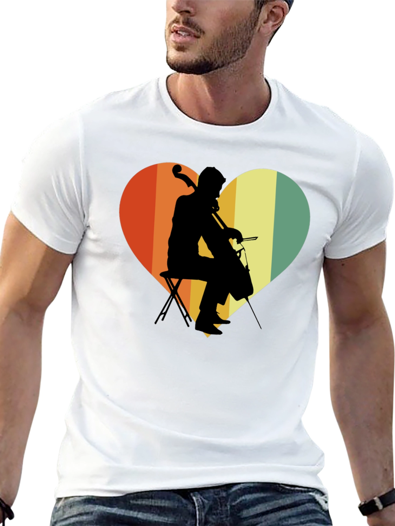 Retro Cello Heart Graphic Tee - Musicians Gift