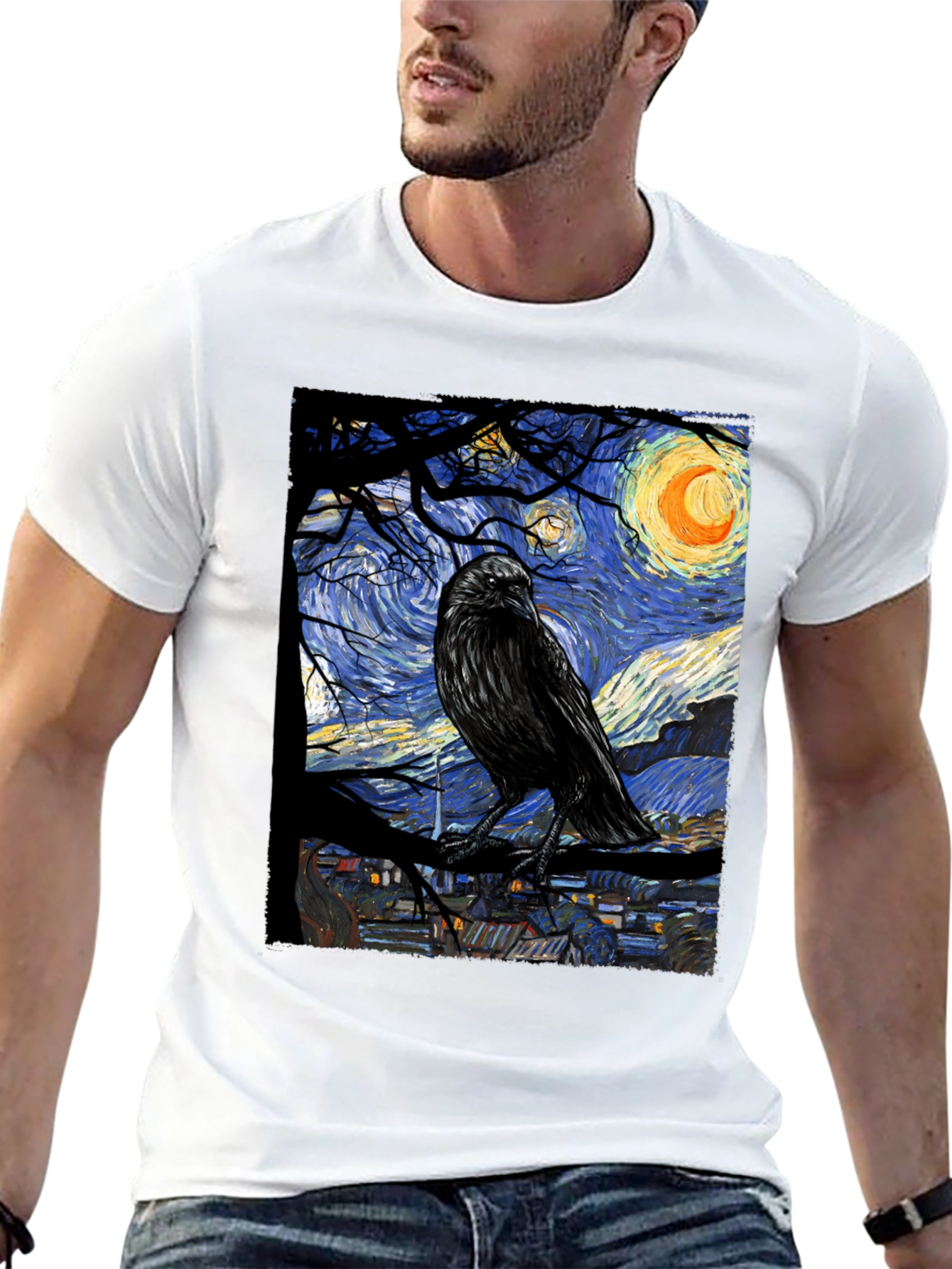 Raven Van Gogh Starry Night T-Shirt