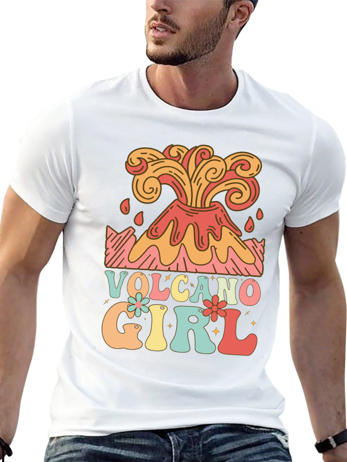 Volcano Girl Retro Graphic Tee - Black Cotton T-Shirt