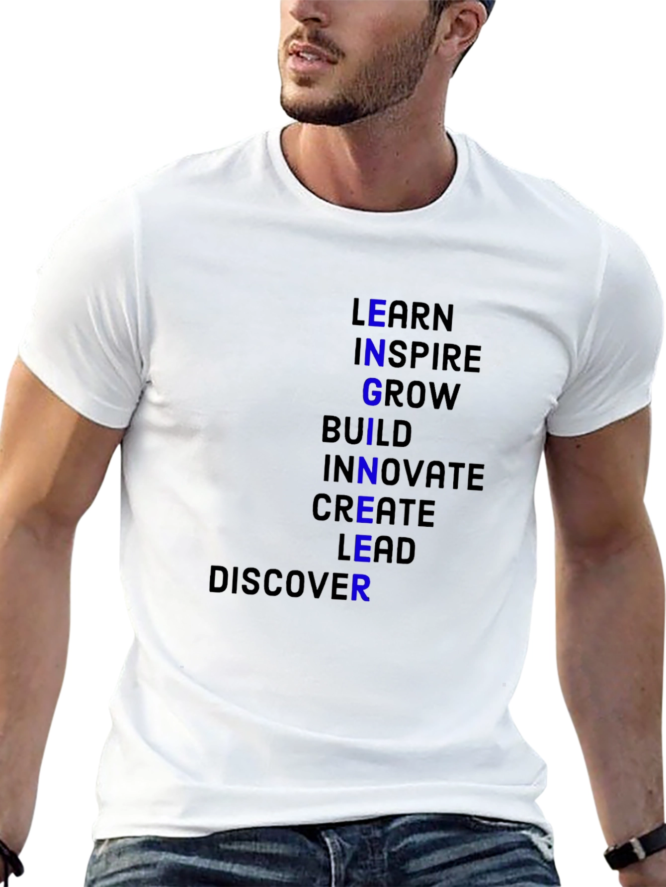 Inspirational Black T-Shirt - Learn Inspire Grow Design