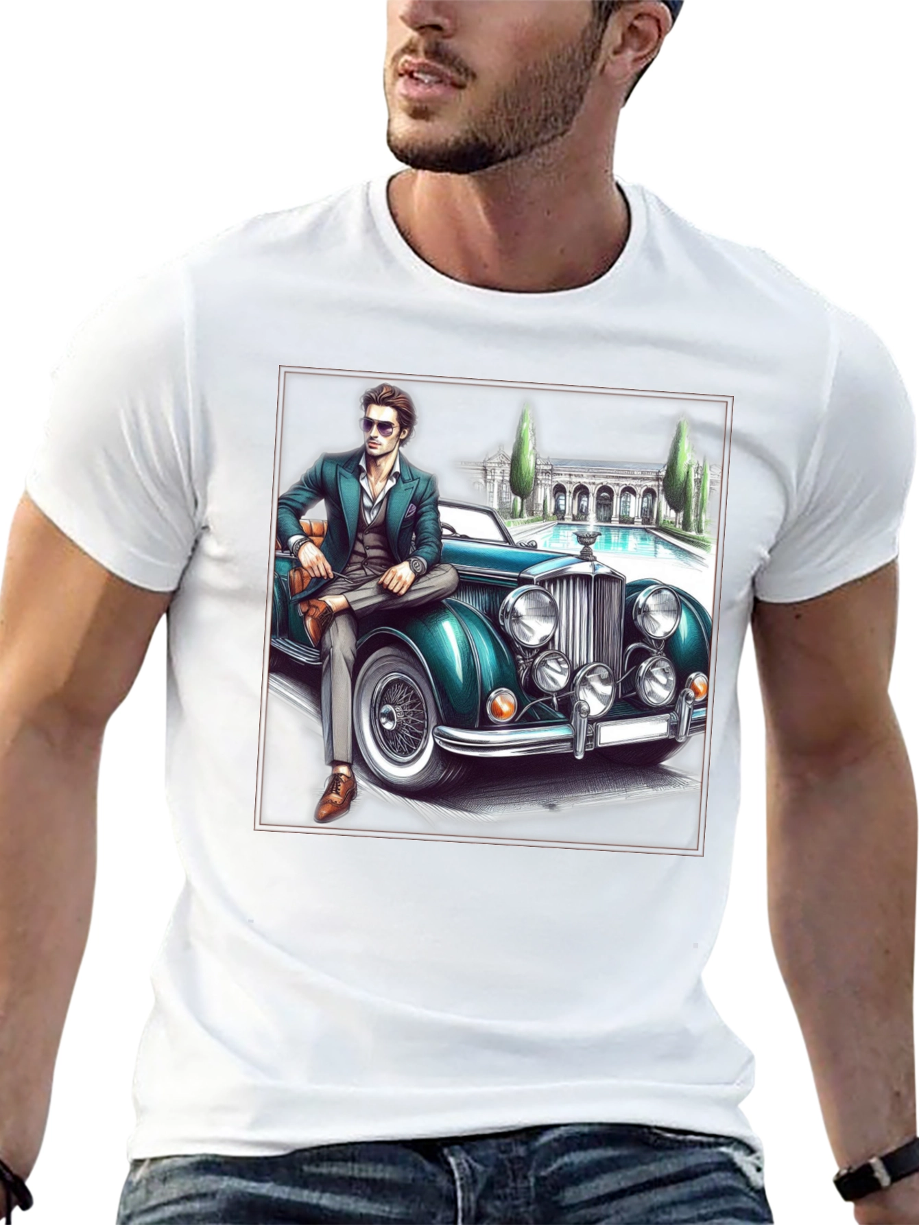 Classic Man & Car Graphic T-Shirt