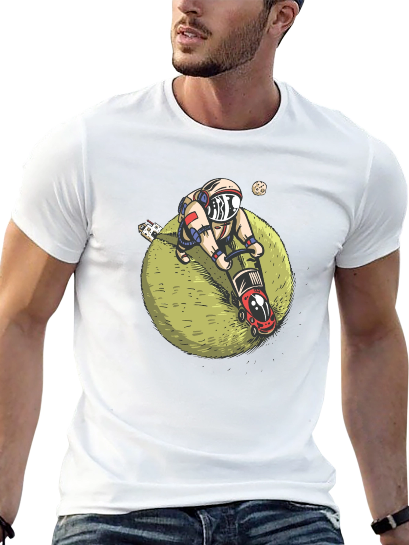 Astronaut Mowing Lawn T-Shirt - Space Humor Tee