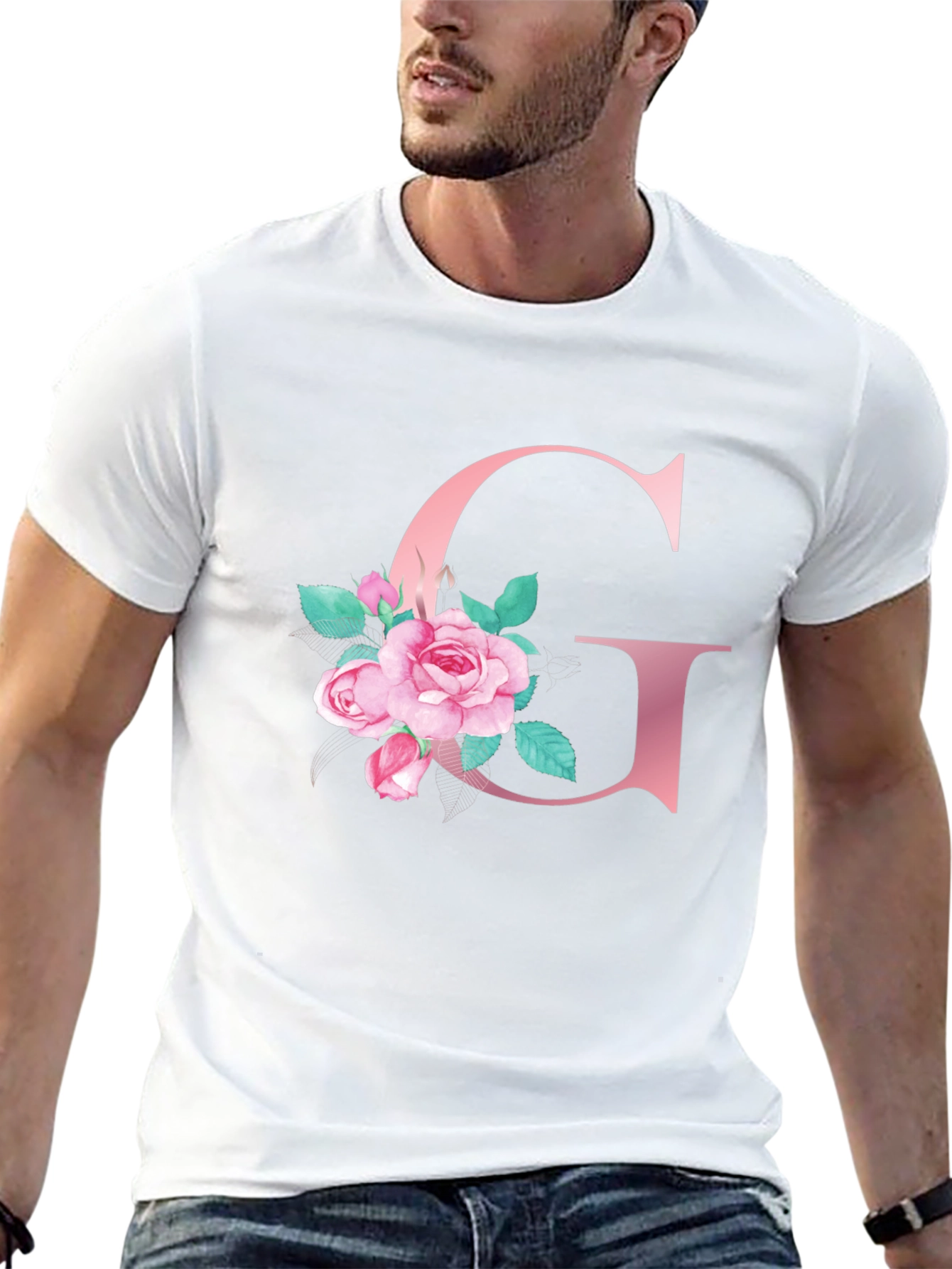 Floral Letter G Black T-Shirt