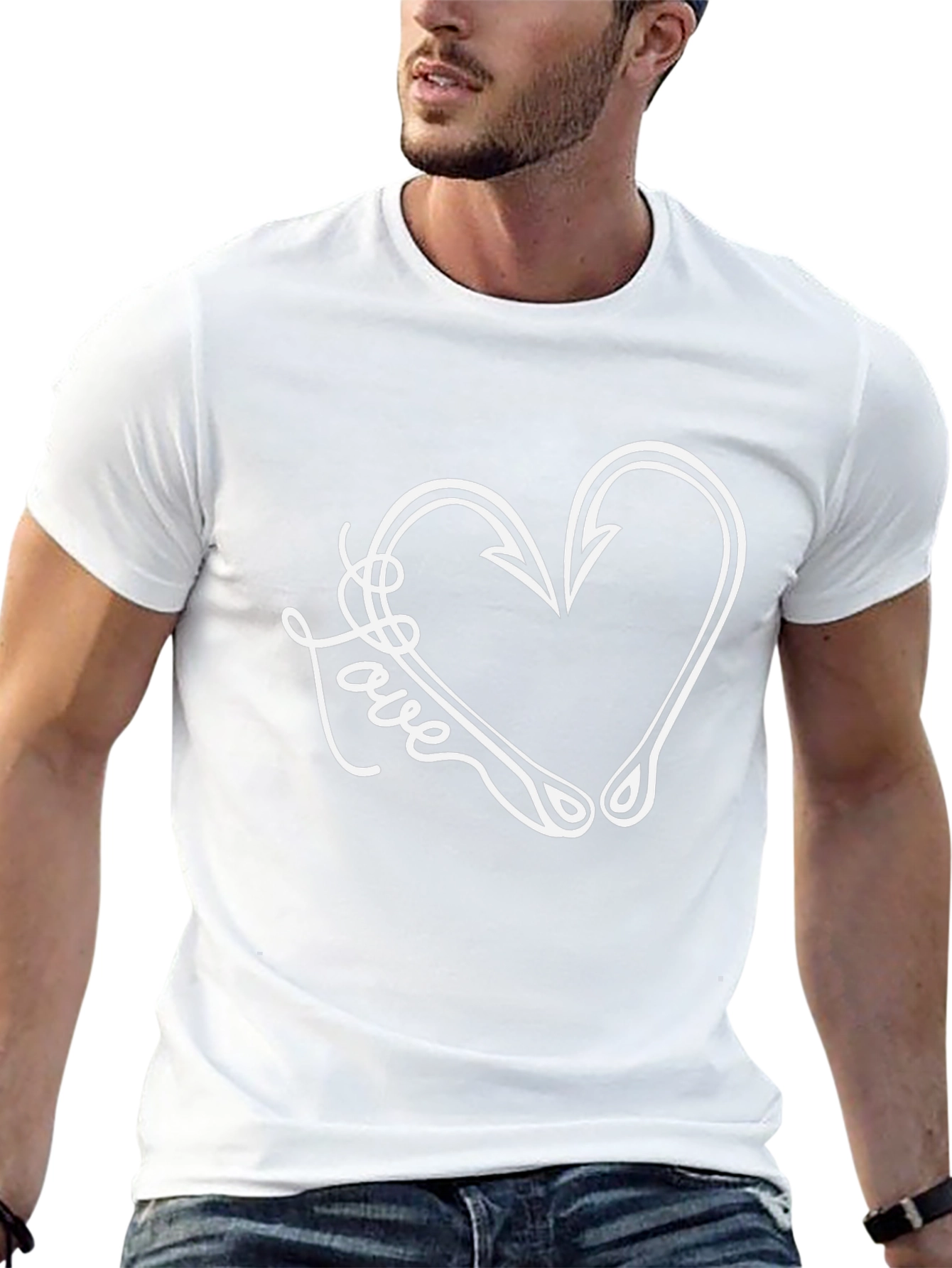 Fishing Love Heart Hook Graphic T-Shirt