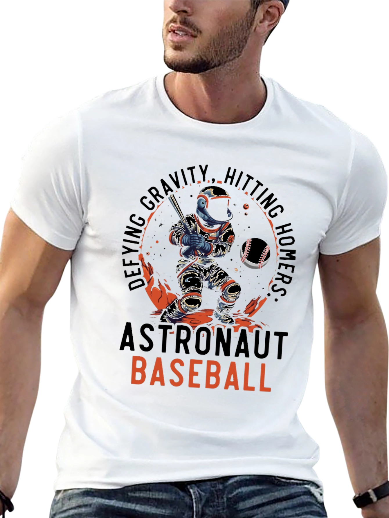 Astronaut Baseball T-Shirt - Defying Gravity Hitting Homers!
