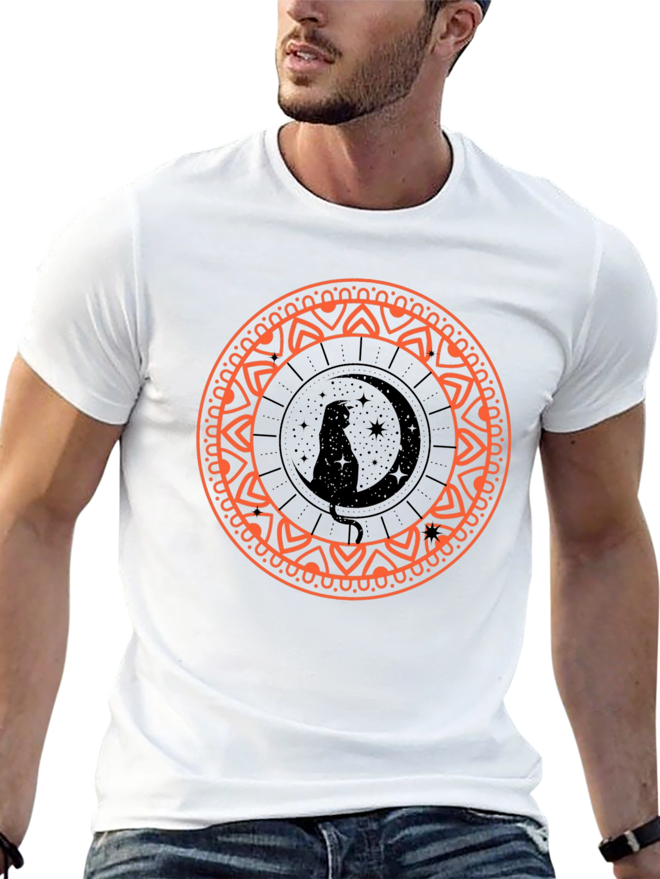 Black Cat Moon Mandala Graphic Tee