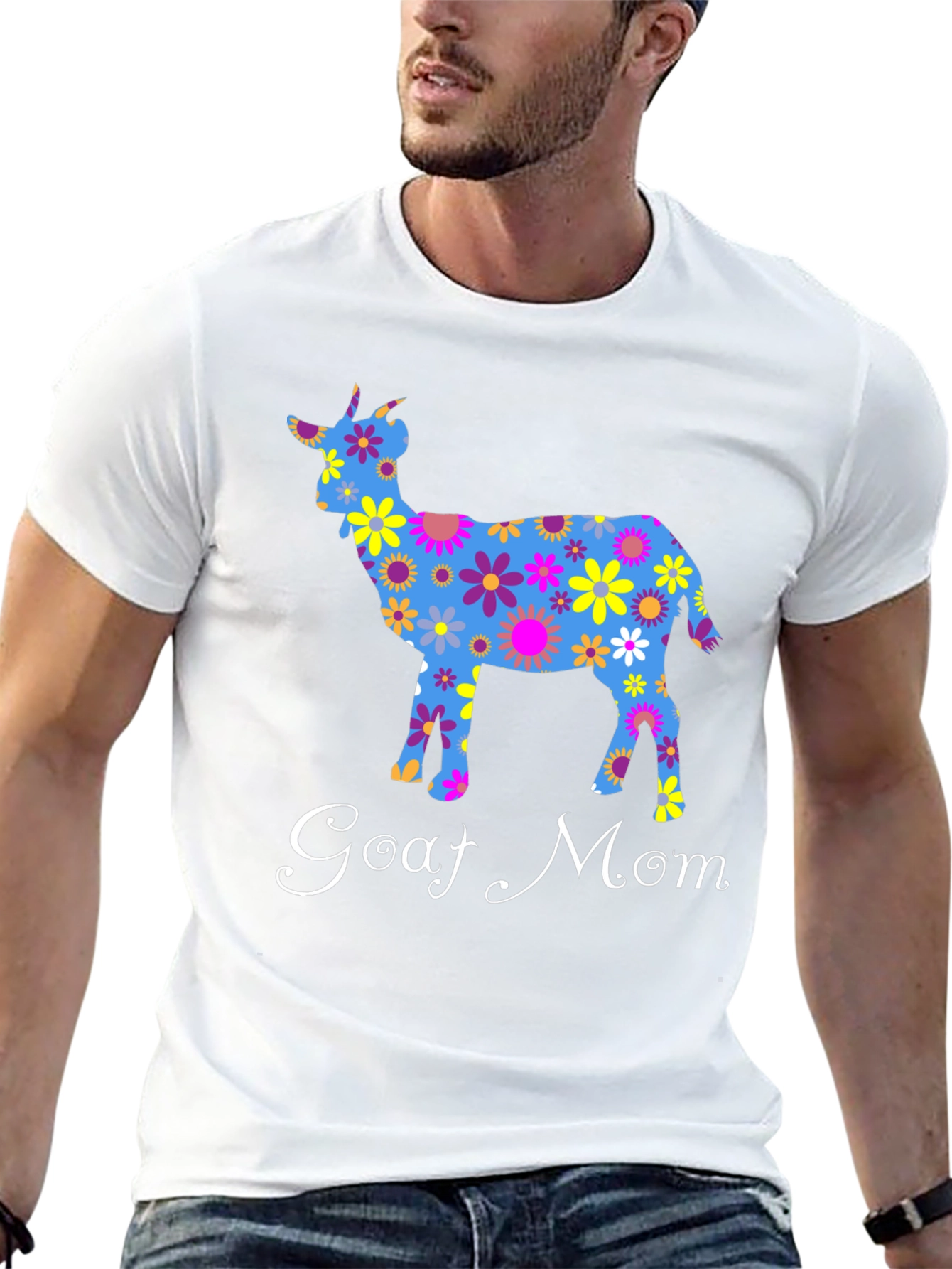 Goat Mom T-Shirt - Floral Goat Design