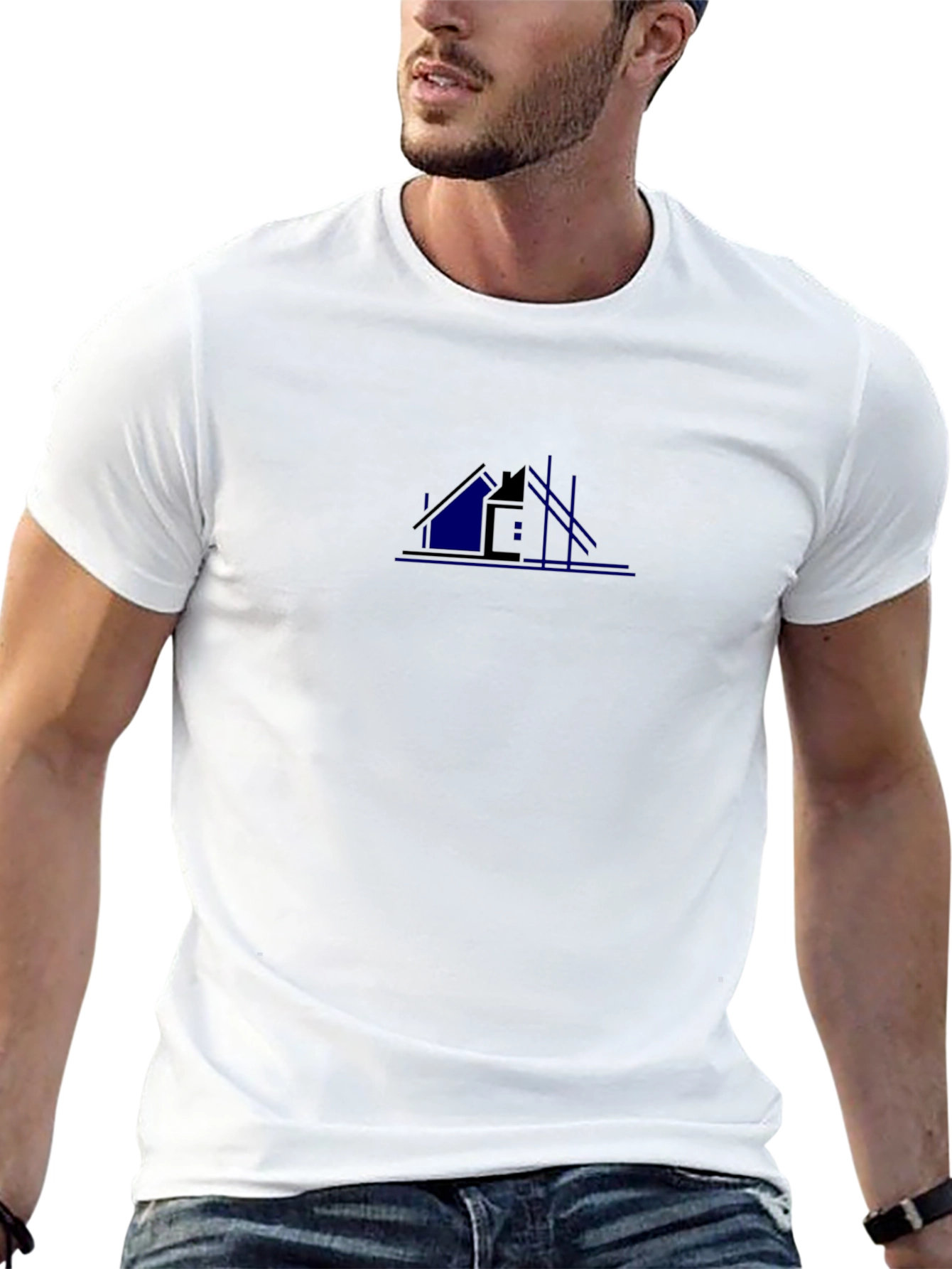 Mens Black T-Shirt with Construction Logo