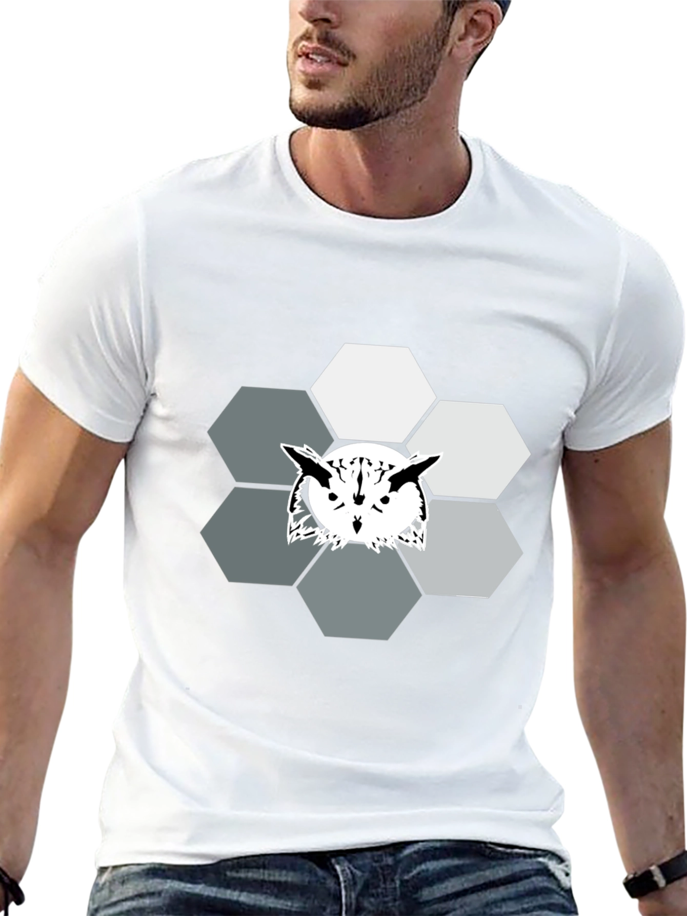 Geometric Owl Graphic Print Tee - Cool Hexagon Design