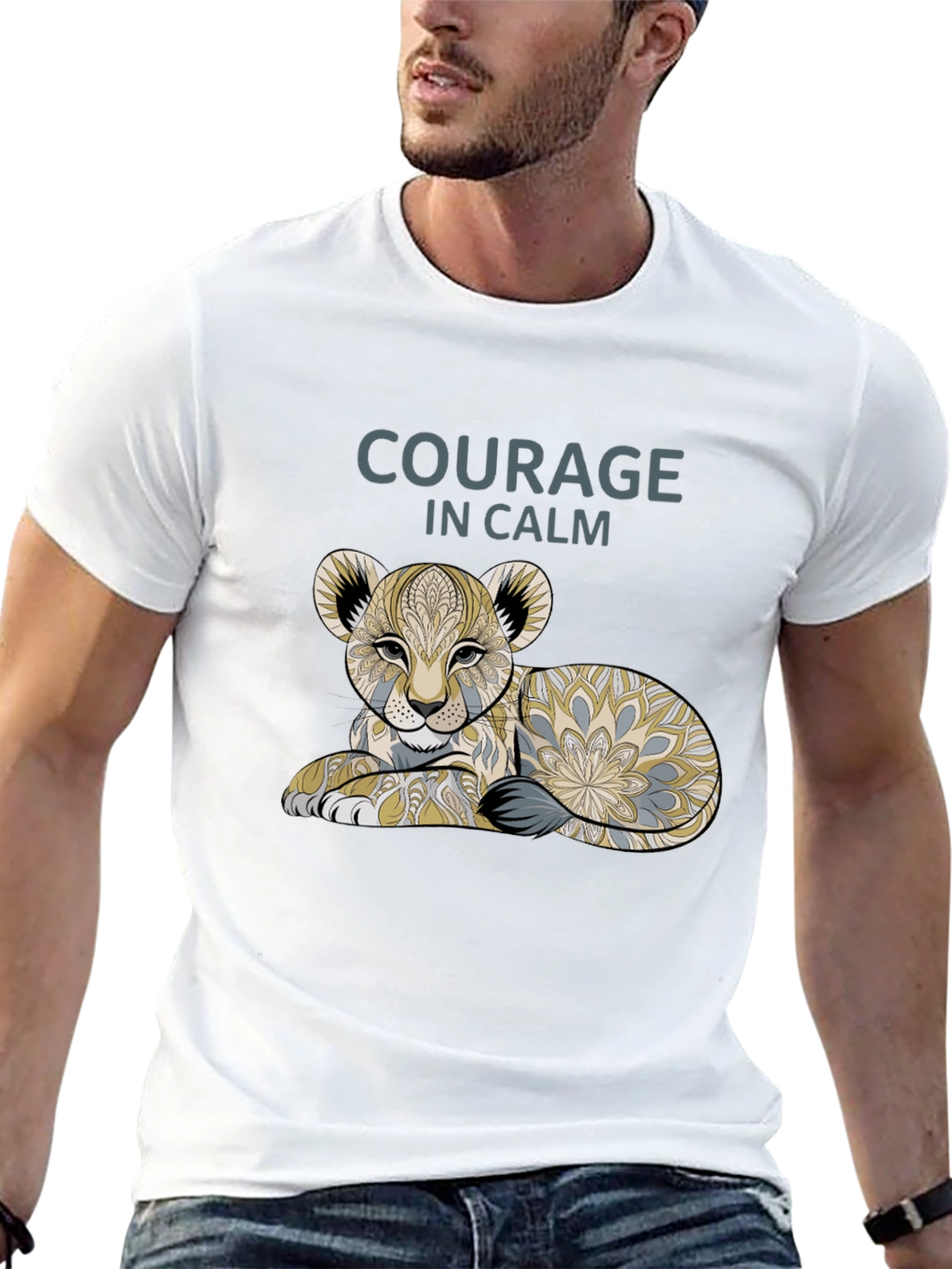 Courage in Calm Lion Cub Graphic Tee - Black