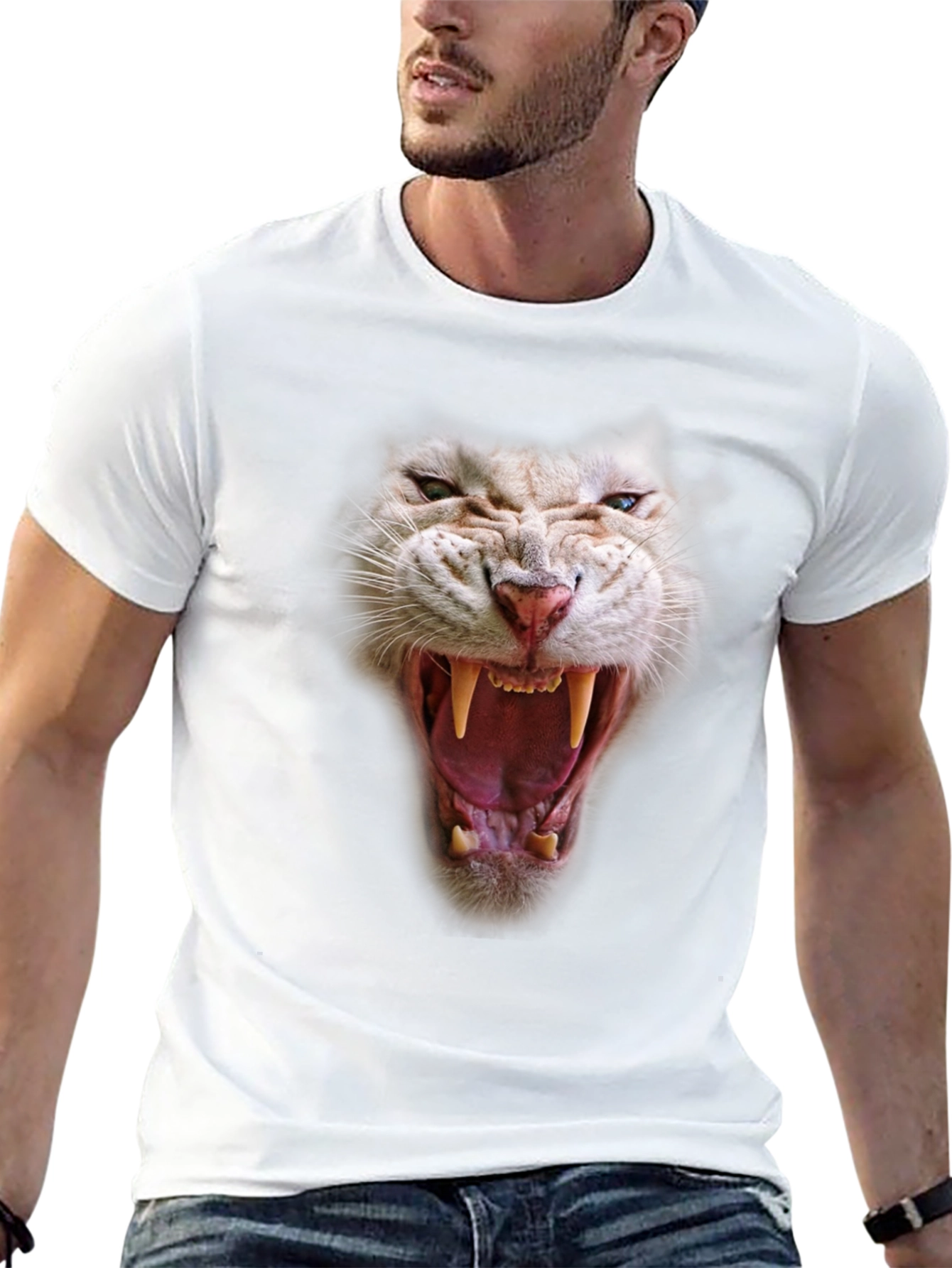Roaring White Tiger Graphic T-Shirt