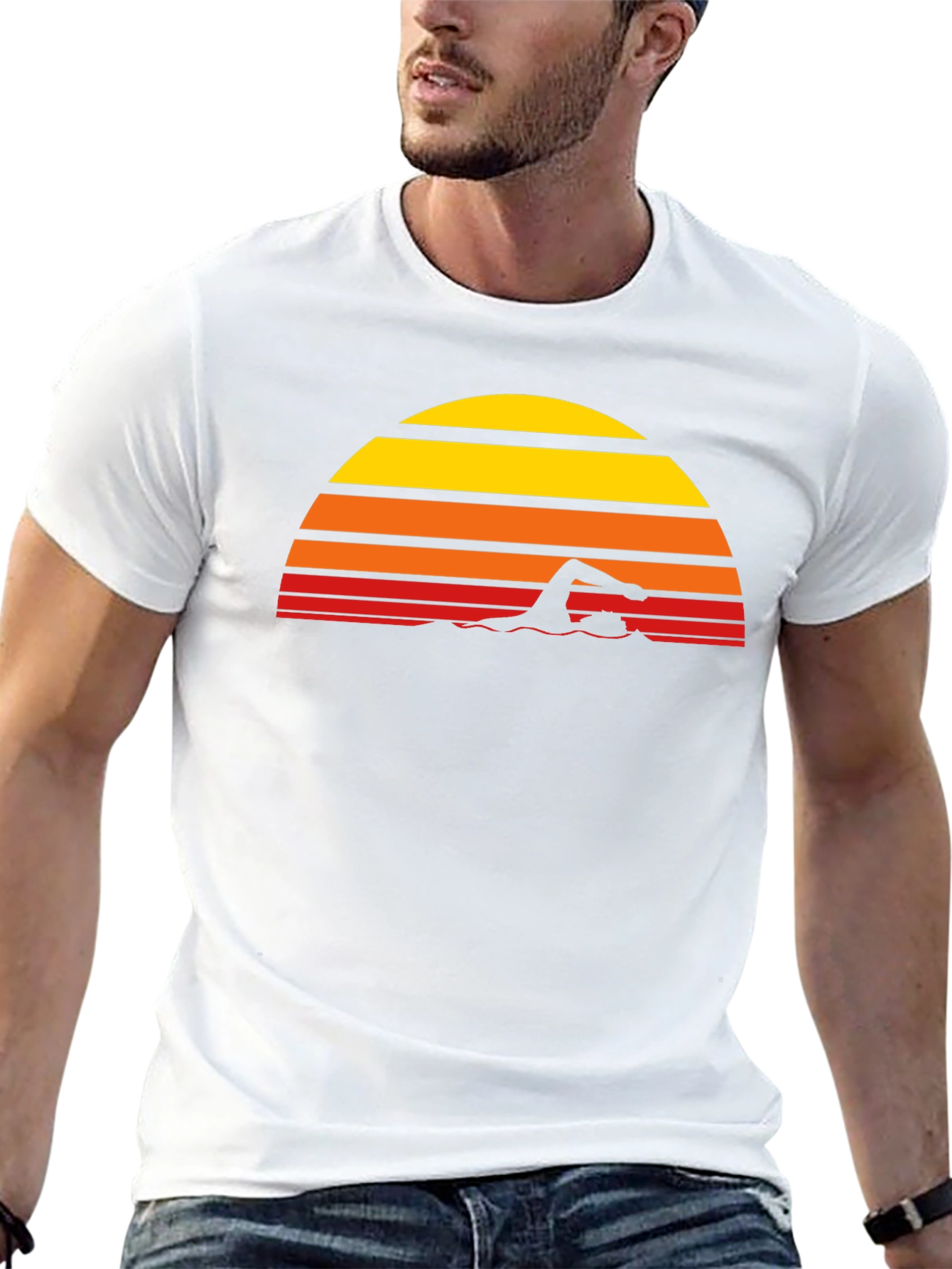Retro Swimmer T-Shirt - Sunset Swim Design