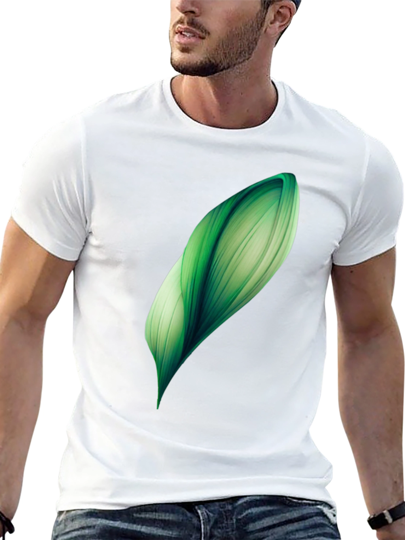 Abstract Green Leaf Graphic Print Black T-Shirt