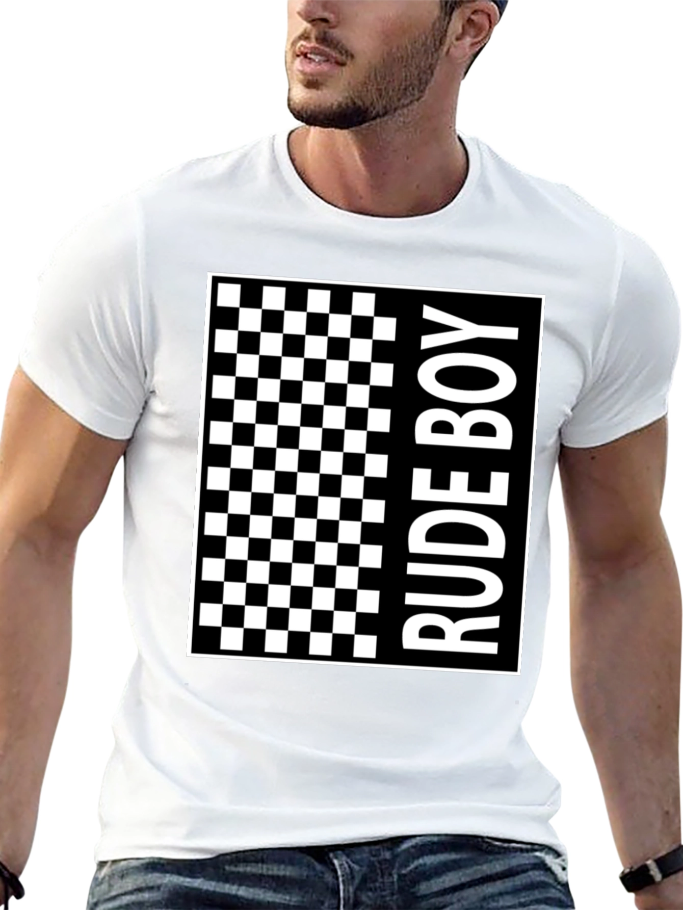 Rude Boy Checkered Graphic Print T-Shirt