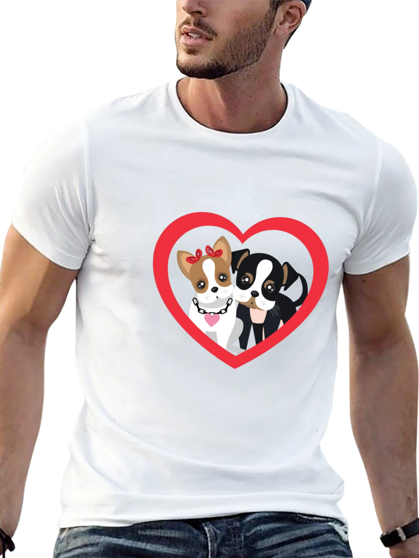 Dog Lovers Heart Graphic Tee - Black Cotton T-Shirt