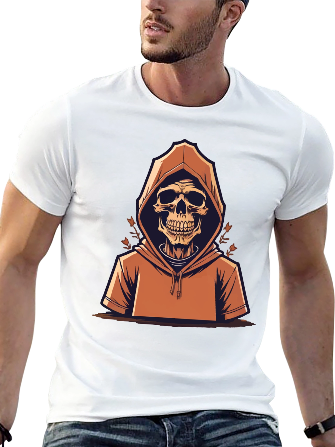 Skull in Hoodie Graphic Tee - Mens Black T-Shirt