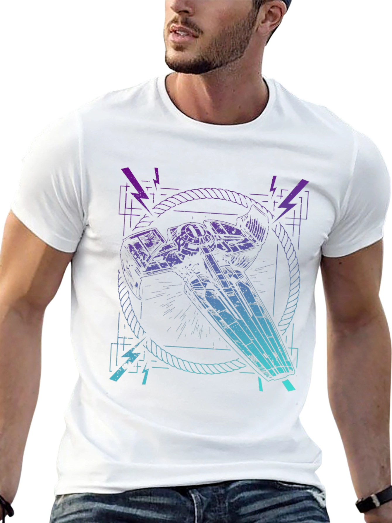 Retro Spaceship Graphic Tee - Black Cotton Blend