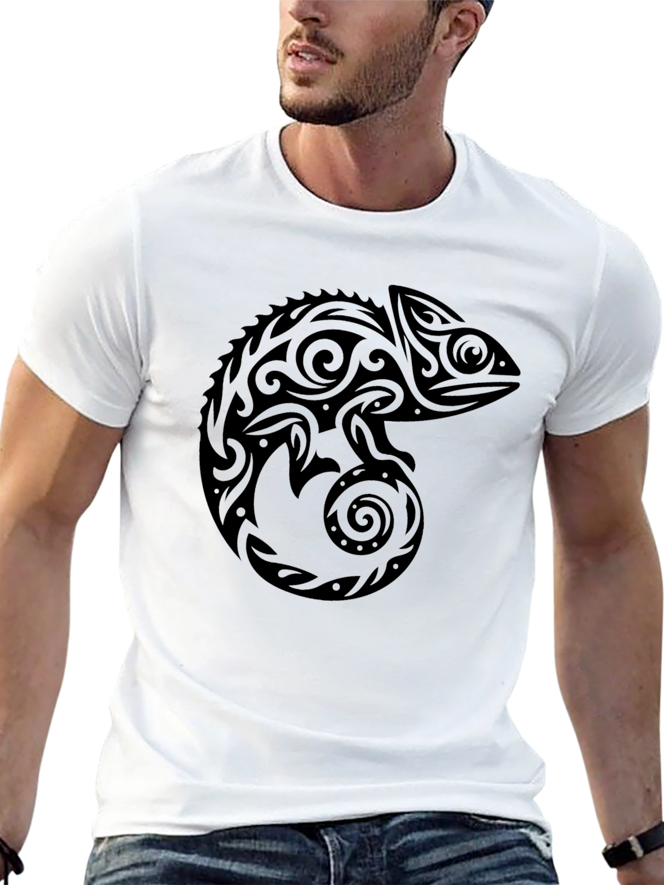 Tribal Chameleon Graphic Tee - Black