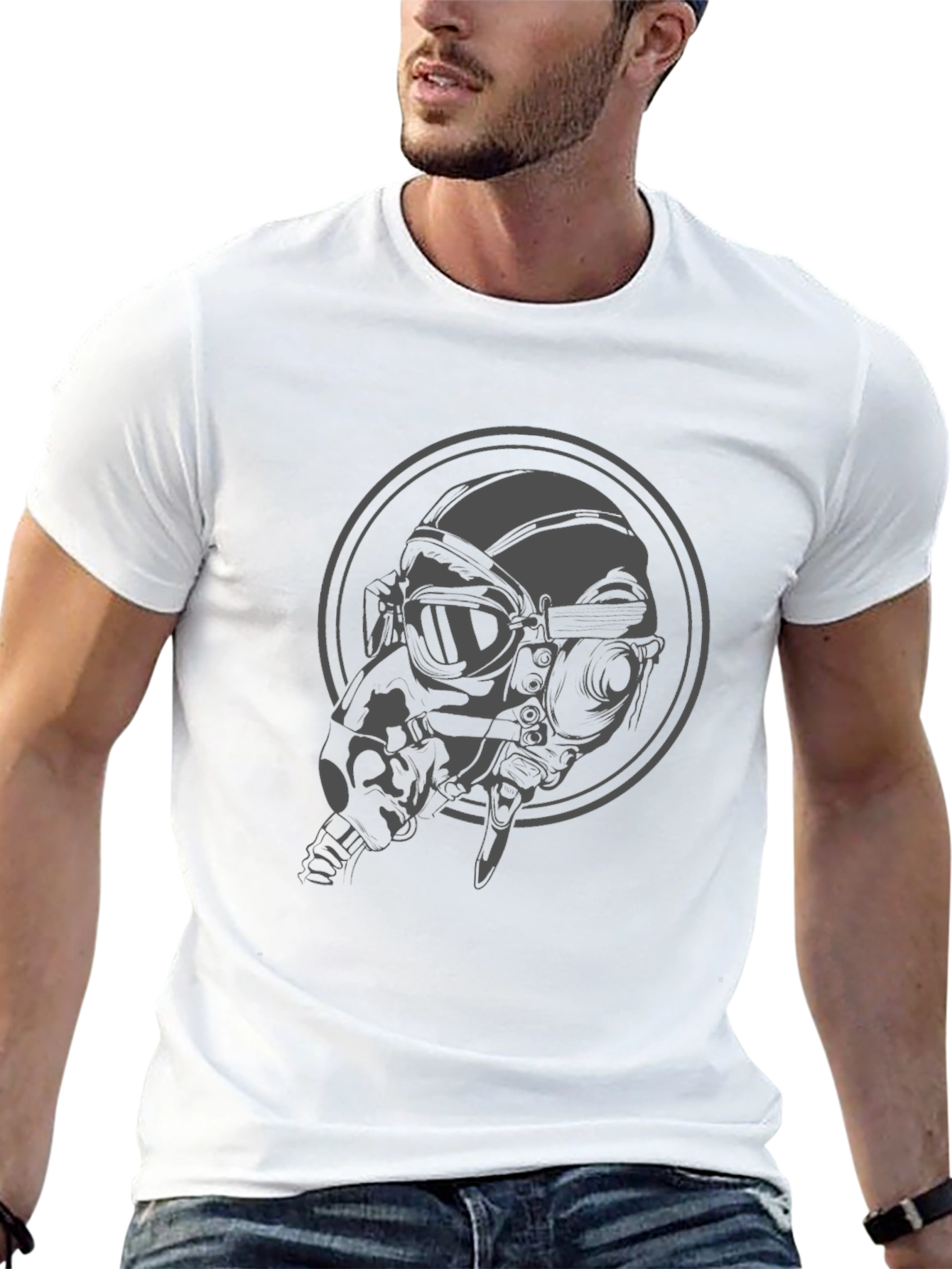 Steampunk Pilot Graphic Tee - Black Cotton T-Shirt