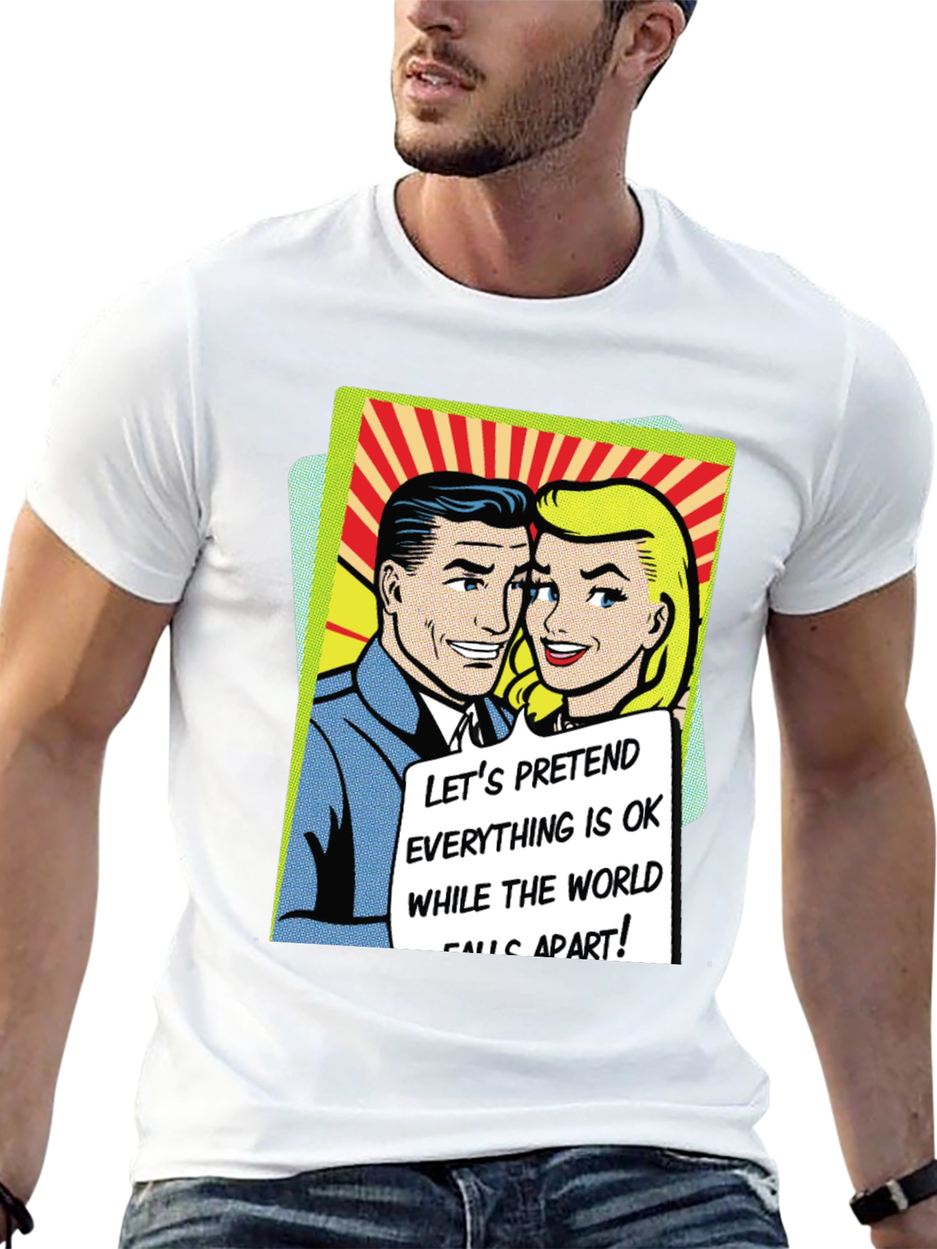Retro Comic Book Tee: Pretend All is OK T-Shirt