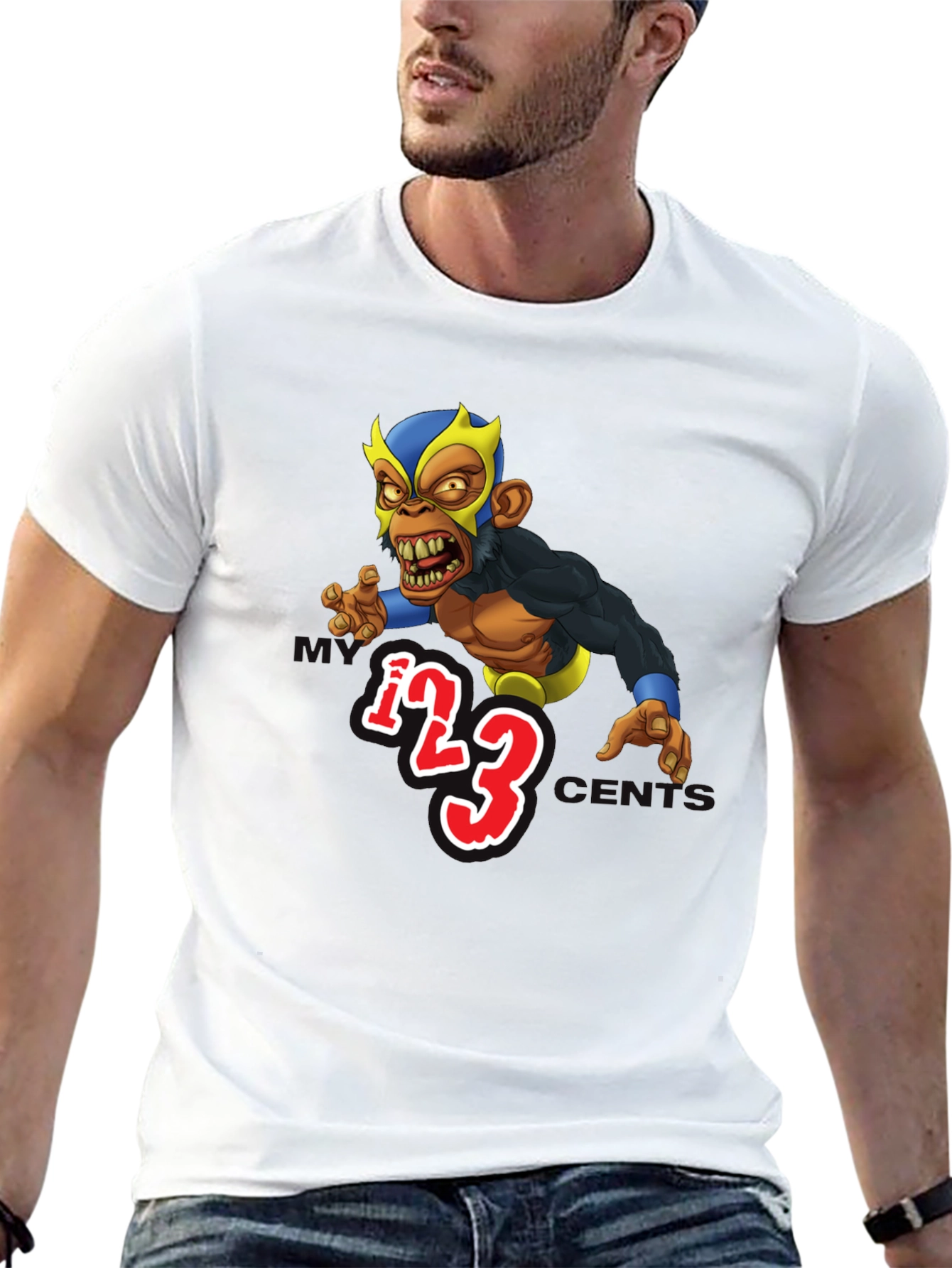 Wrestling Monkey Cartoon Graphic Black T-Shirt