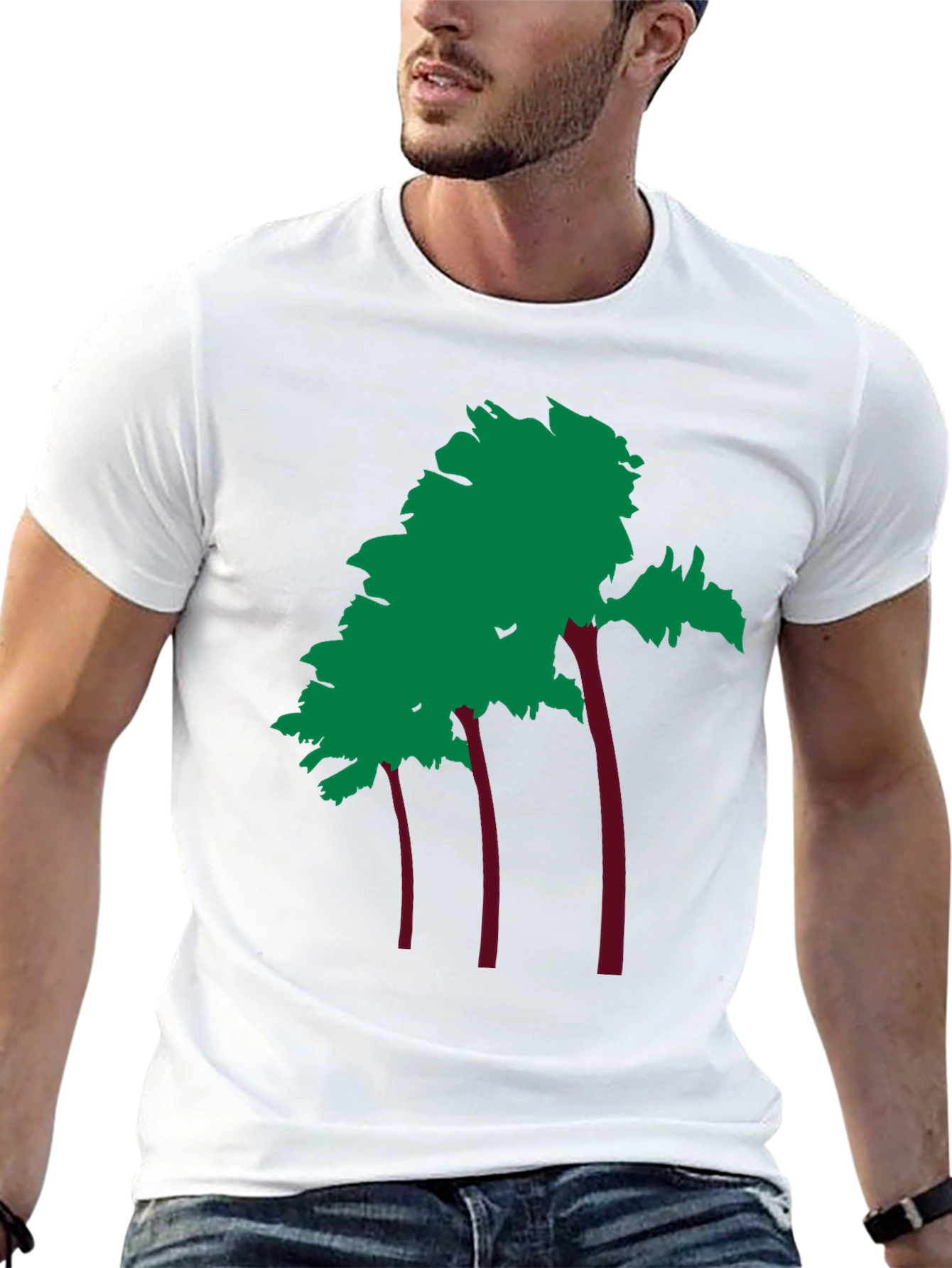 Trendy Palm Tree Graphic Black Tee Shirt