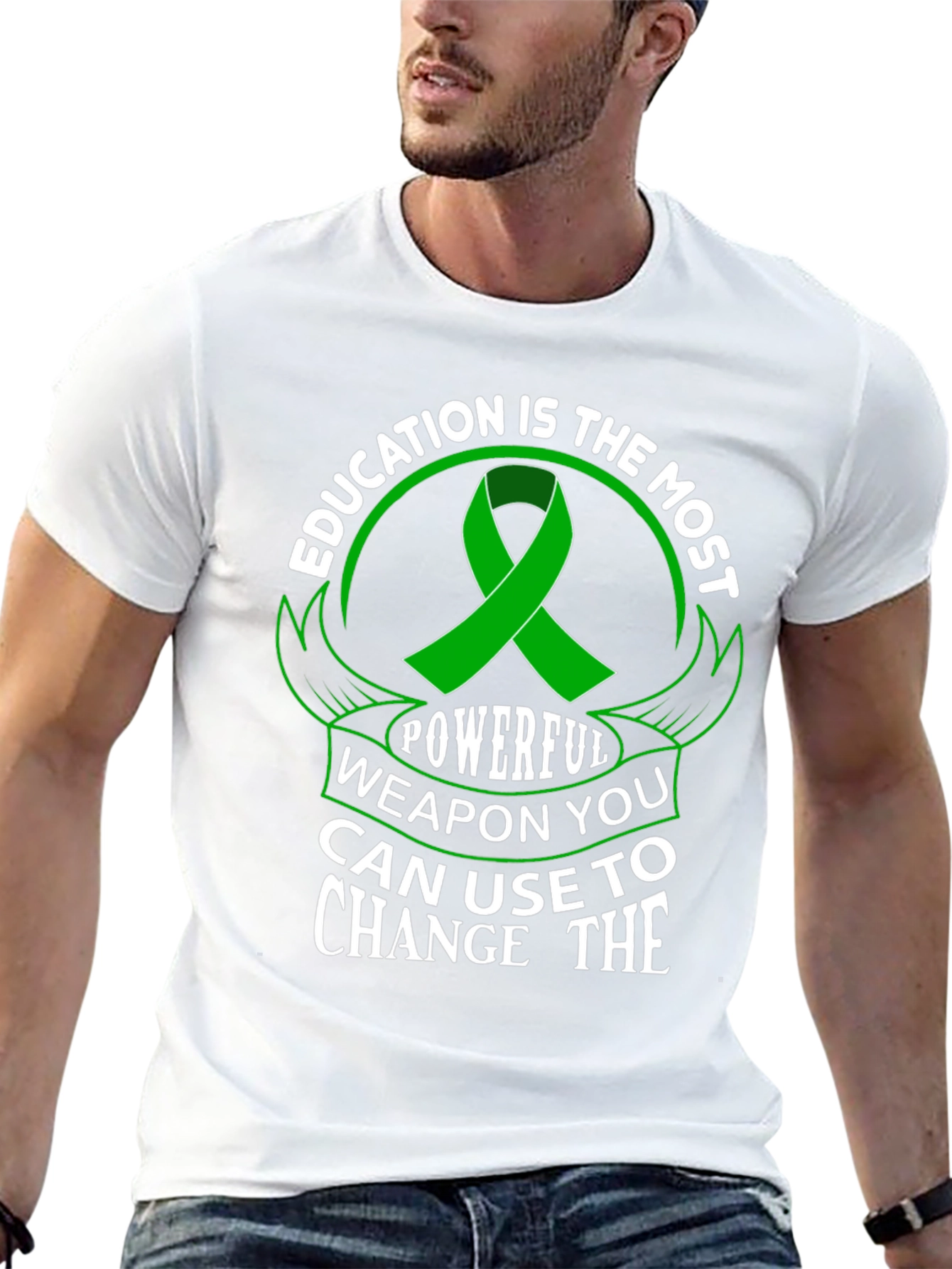 Education is Powerful T-Shirt Green Ribbon