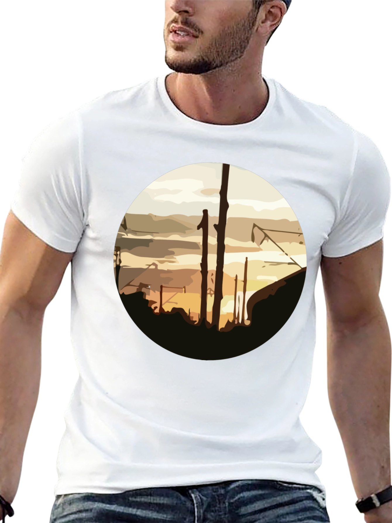 Abstract Sunset Graphic Tee - Casual Black T-Shirt