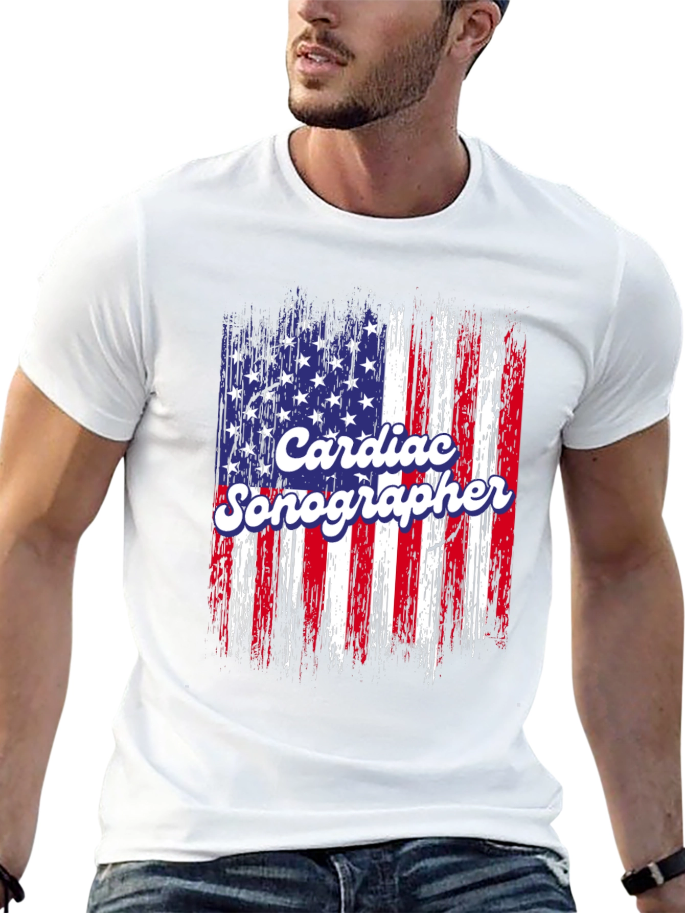 Cardiac Sonographer American Flag T-Shirt