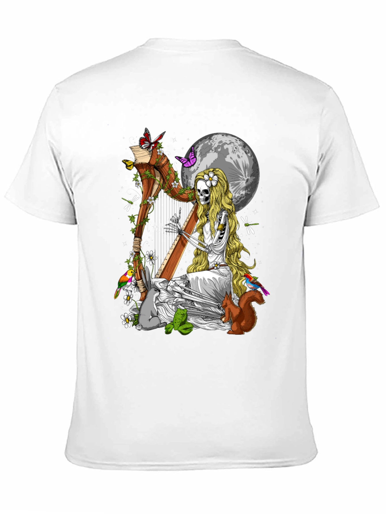 Skeleton Harpist T-Shirt - Nature & Music Design