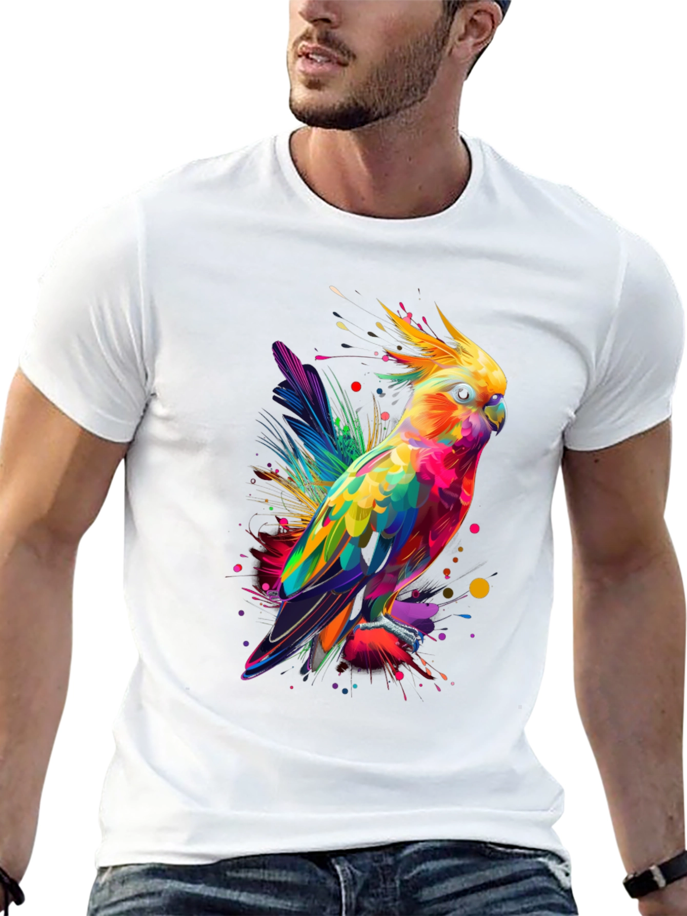 Vibrant Parrot Graphic Tee - Mens Black T-Shirt