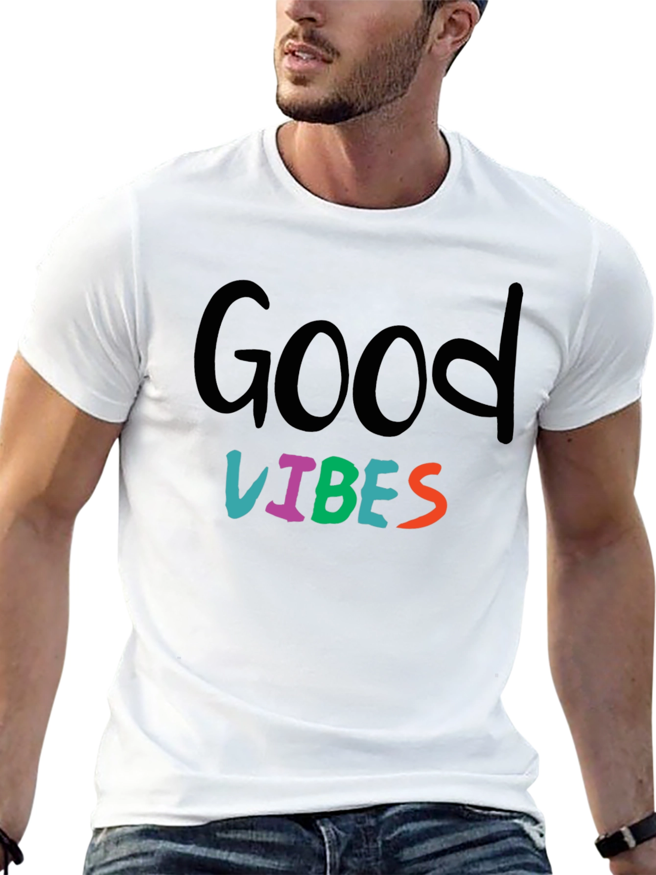 Good Vibes Graphic Print Black T-Shirt