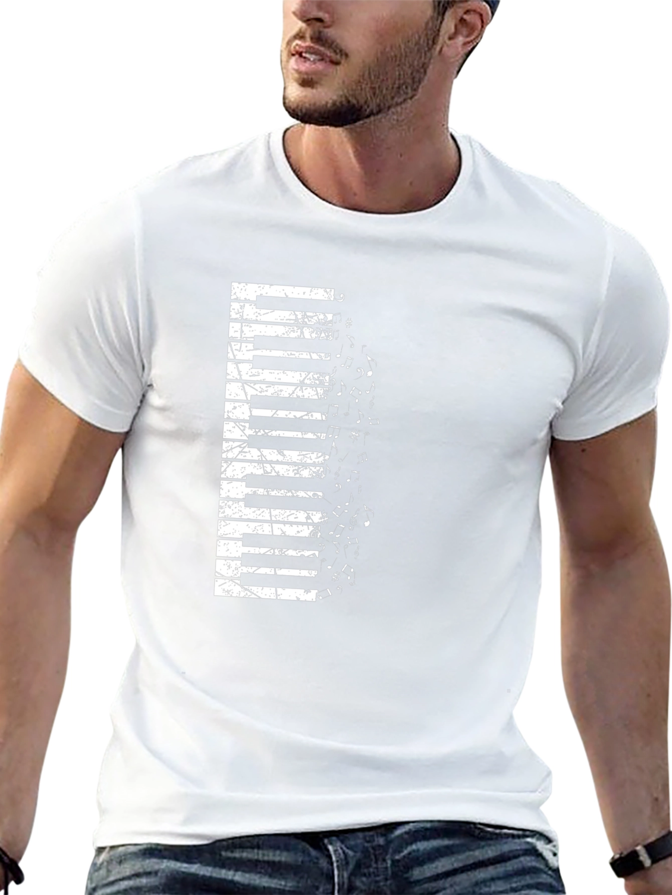 Piano Keys Music Notes Graphic Black T-Shirt