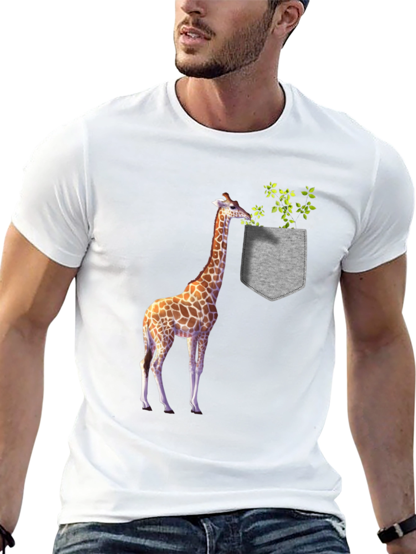 Giraffe Pocket Graphic Tee - Novelty Mens T-Shirt