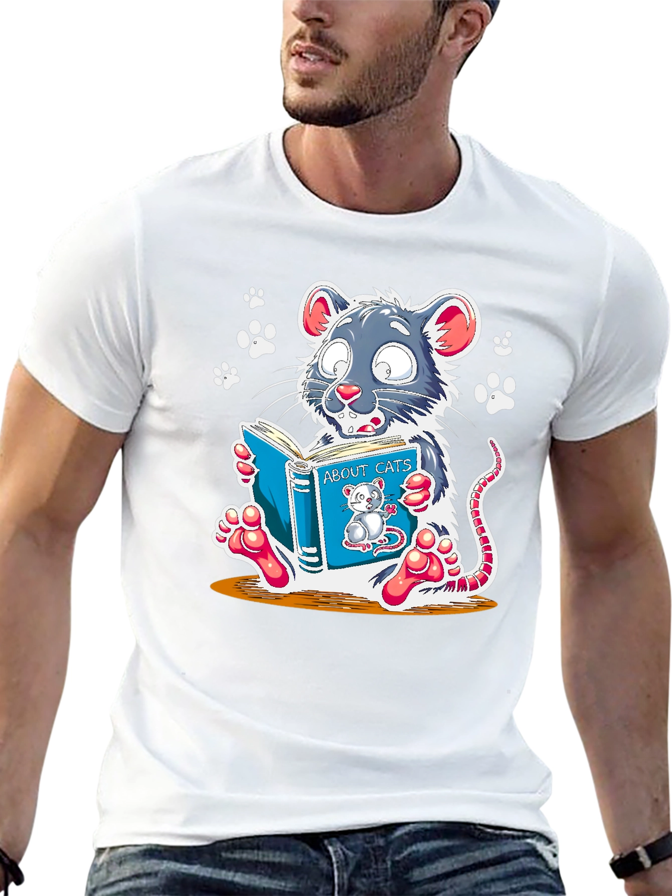 Funny Mouse Reading About Cats Graphic Tee